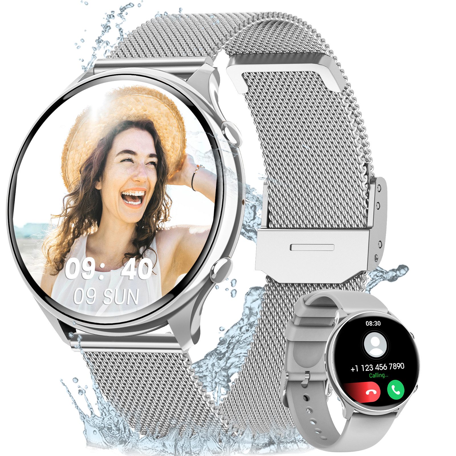 Sanorum smartwatch damen mit Telefonfunktion Smartwatch (3.53 cm/1,39 Zoll, HD Touchscreen) Armbanduhr mit 120+ Sportmodi, 200+ verschiedene Zifferblätter Herzfrequenz SpO2 Schlafmonitor, IP67 Wasserdicht Fitnessuhr für Android iOS Roségold