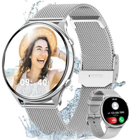 Sanorum smartwatch damen mit Telefonfunktion Smartwatch (3.53 cm/1,39 Zoll, HD Touchscreen) Armbanduhr mit 120+ Sportmodi, 200+ verschiedene Zifferblätter Herzfrequenz SpO2 Schlafmonitor, IP67 Wasserdicht Fitnessuhr für Android iOS Roségold