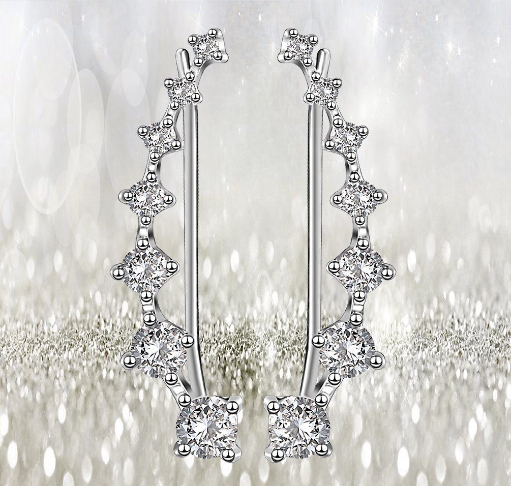 Frauen POCHUMIDUU Sterling Ohrhänger Zirkonia-Ohrringe, Silber Paar einreihige 925er s925 aus Sterlingsilber für Silberschmuck