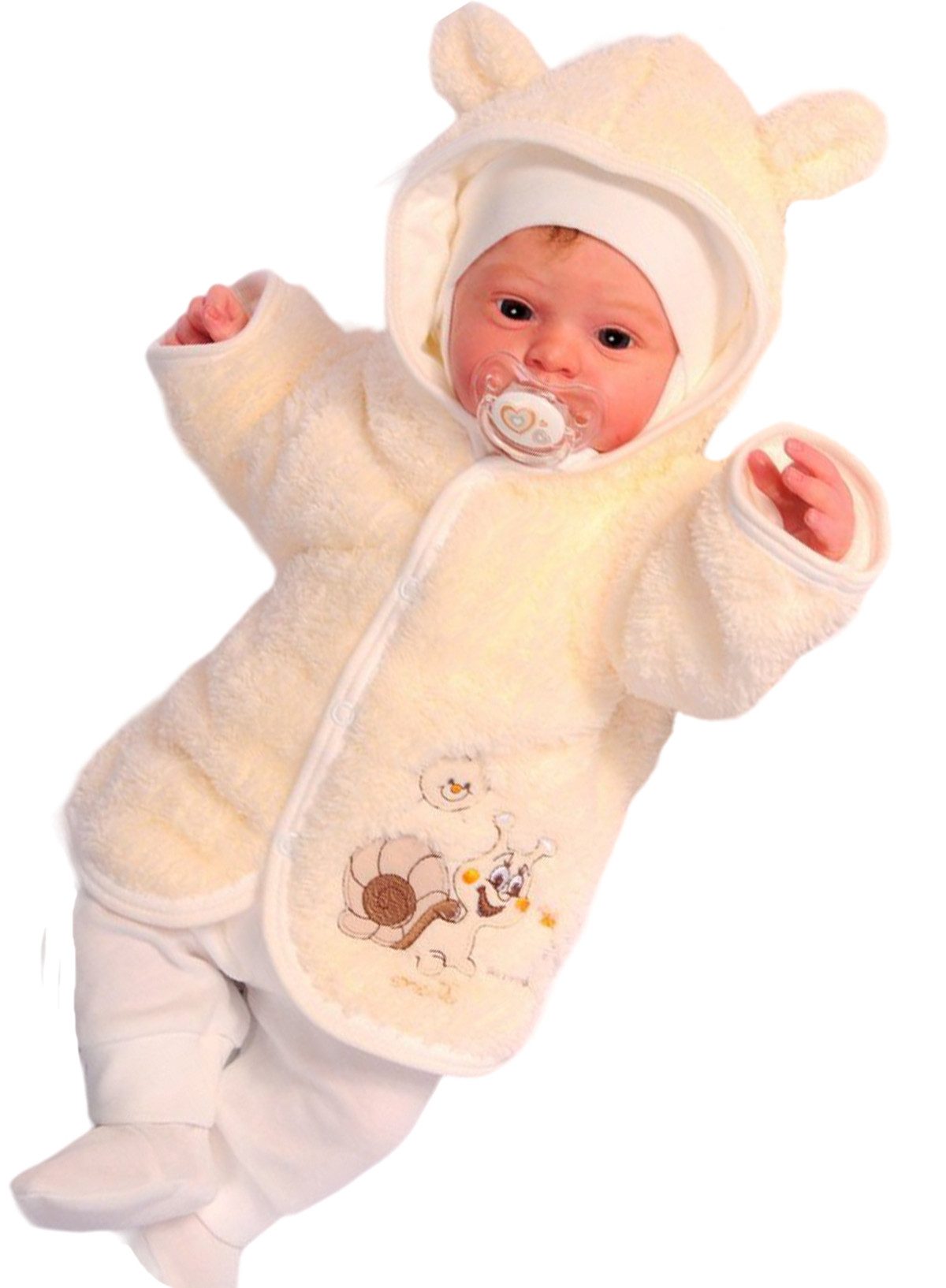 La Bortini Fleecejacke Babyjacke Baby Jacke Fleecejacke für Neugeborene in Creme kuschelig weich, warm 44 50 56 62 68 74, Kapuzenjacke