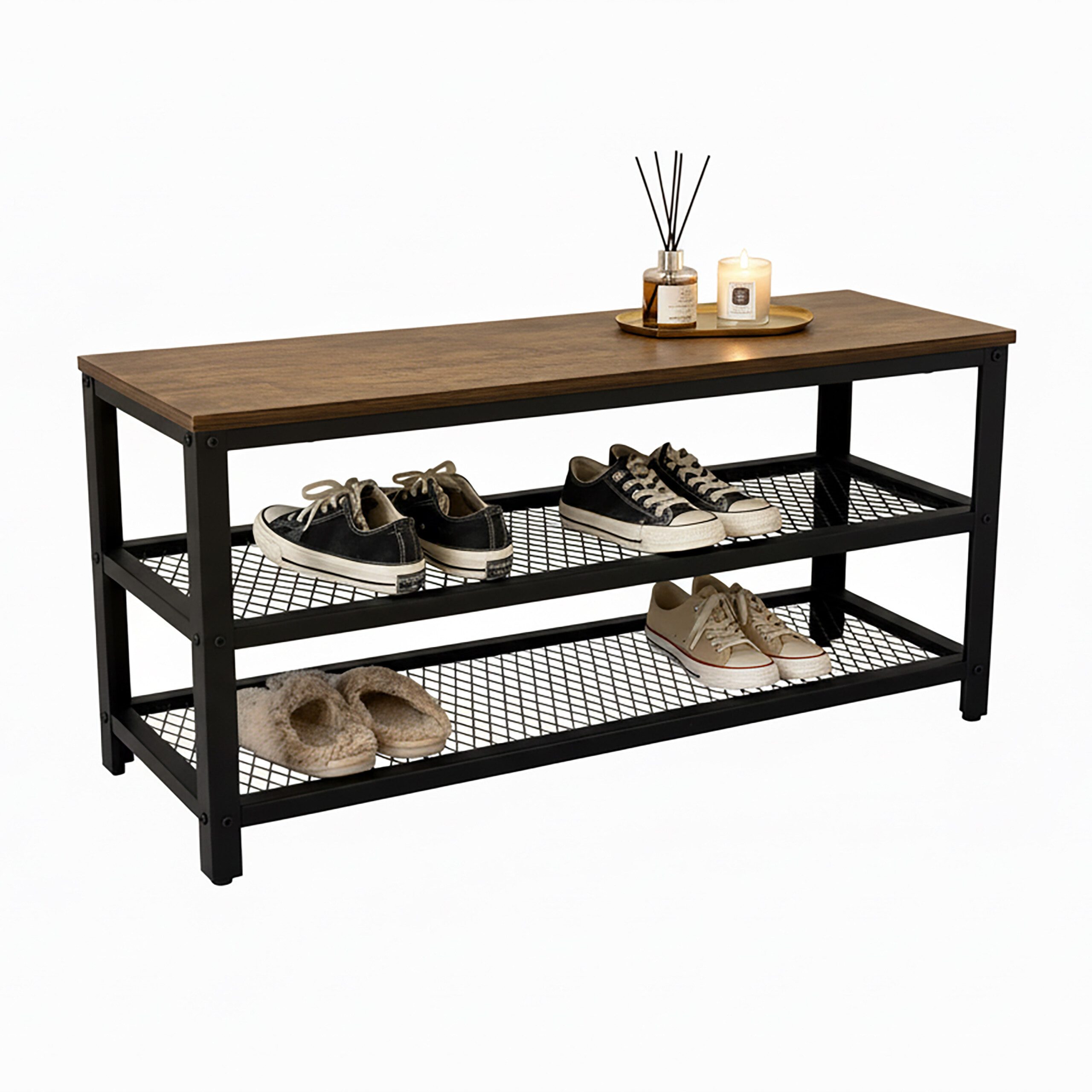 relaxdays Schuhregal Schuhbank mit 2 Schuhablagen, Schwarz-Braun günstig online kaufen