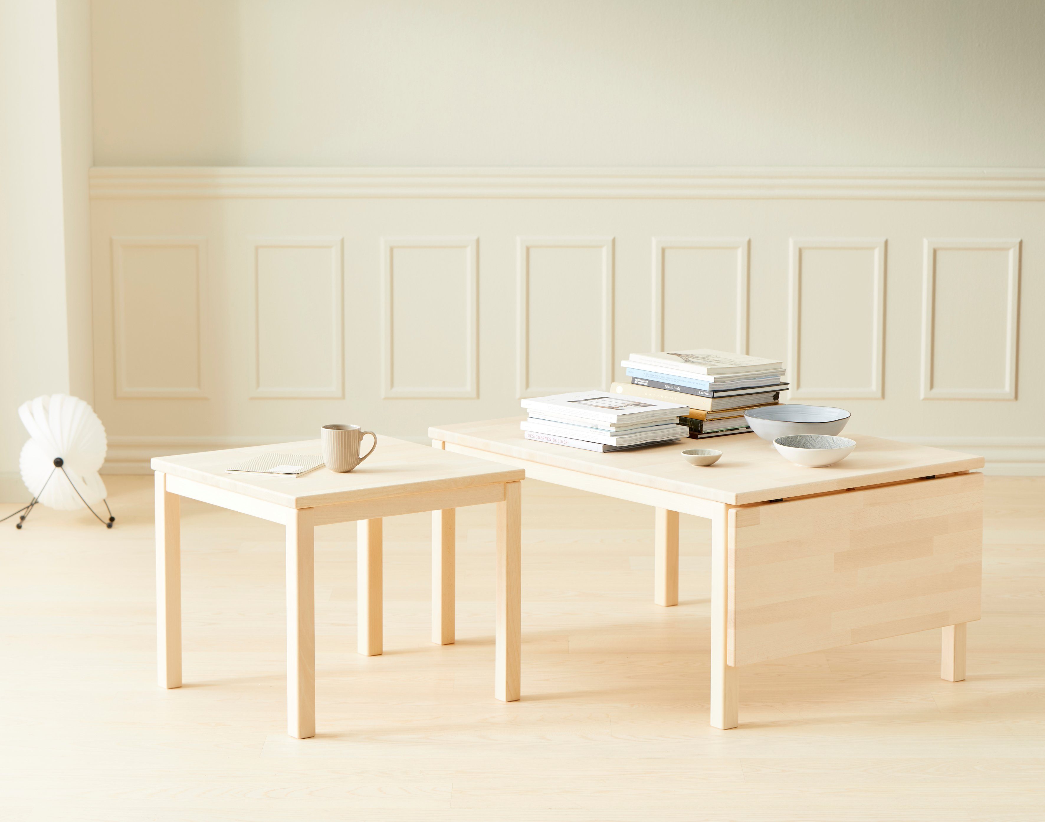 Hammel Furniture Couchtisch mit in Marcus, Basic by Massivholz, aus Ausklappen zum Hammel zwei Platte eine Holzarten