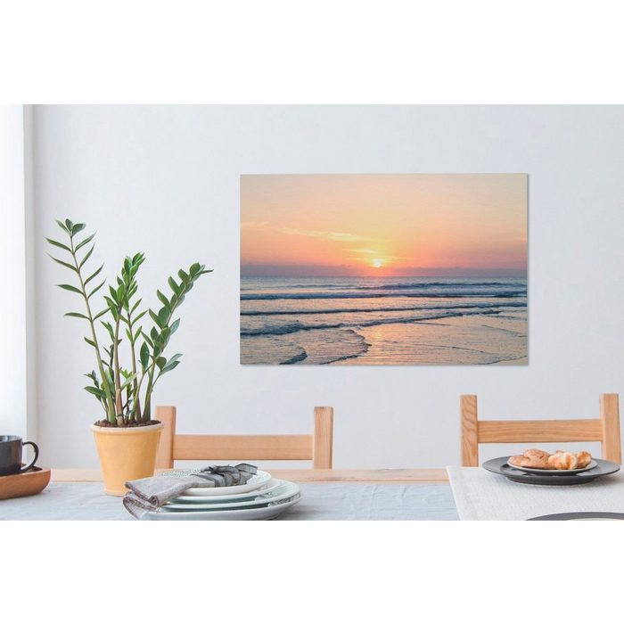 OneMillionCanvasses® Leinwandbild Meer - Pastell - Sonne (1 St) Wandbild Leinwandbilder Aufhängefertig Wanddeko