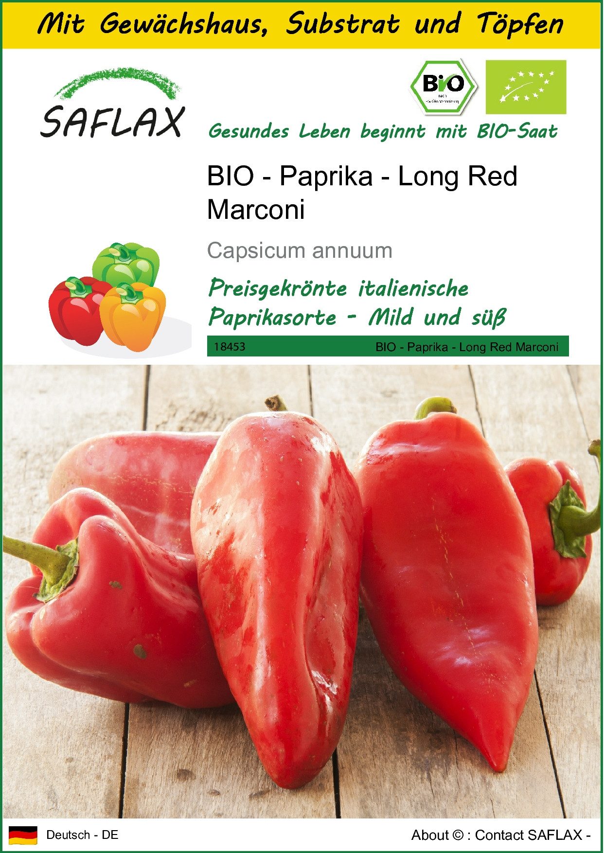 Gemüsesamen SAFLAX - Anzuchtset - BIO - Paprika - Long Red Marconi