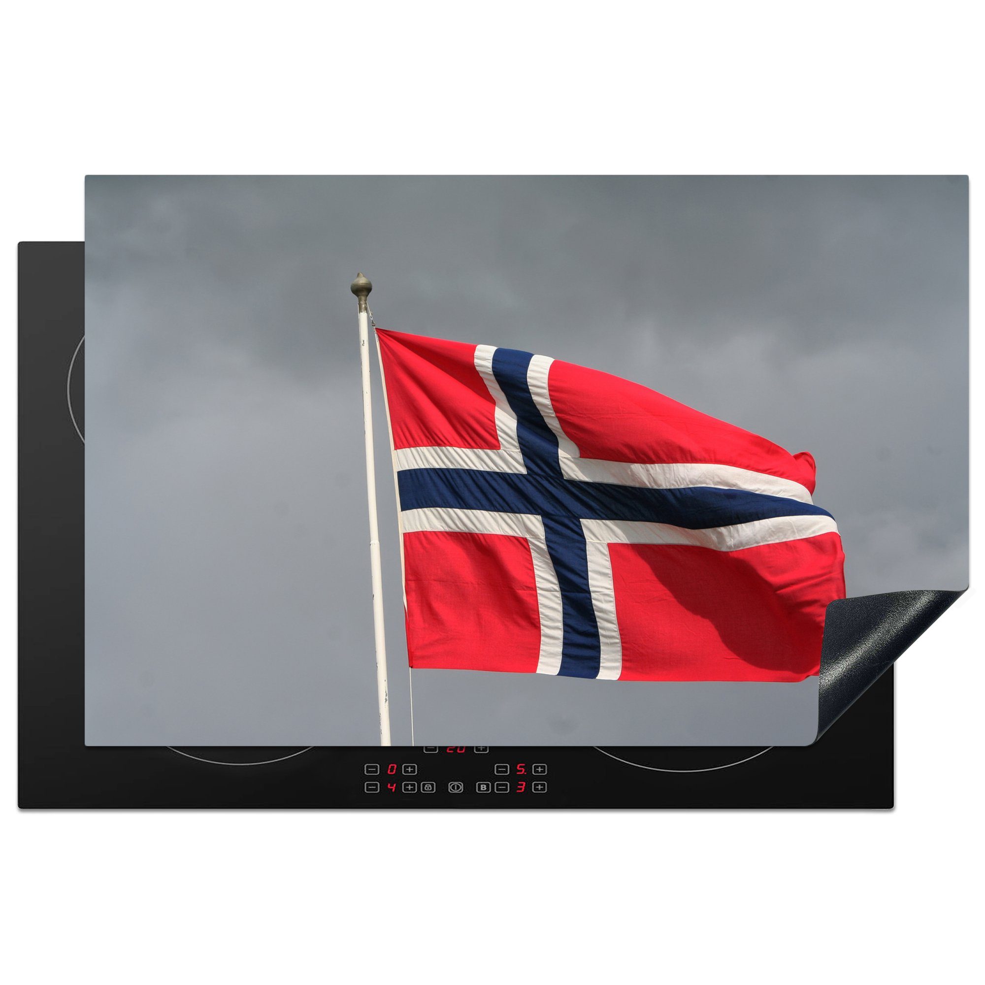 MuchoWow Herdblende-/Abdeckplatte Die norwegische tlg), für einem 81x52 Flagge grauen, Ceranfeldabdeckung (1 Himmel, küche, cm, regnerischen weht Induktionskochfeld die vor Schutz Vinyl