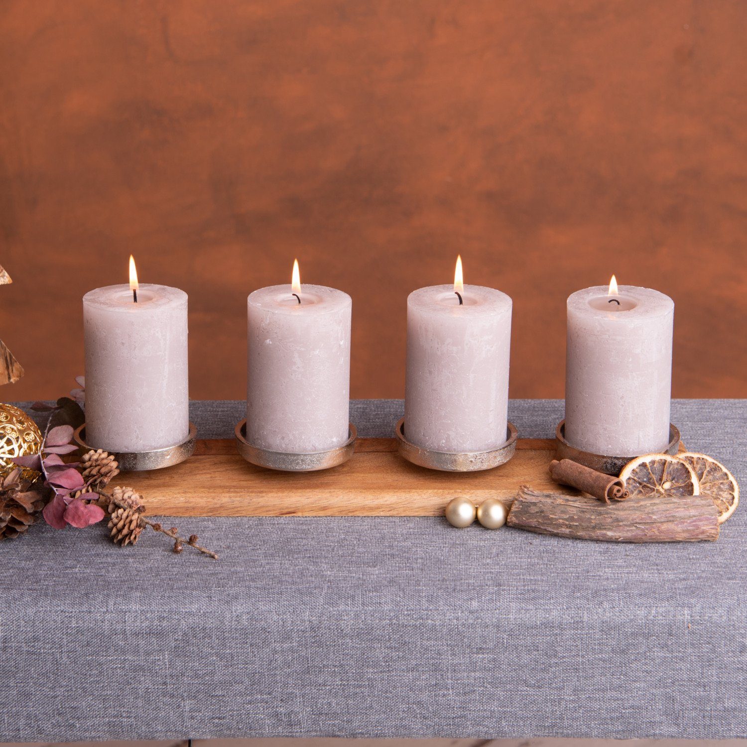 Kerzenhalter Adventskranz für Kerzenständer länglich Kamelio Holz Stumpenkerzen Advent