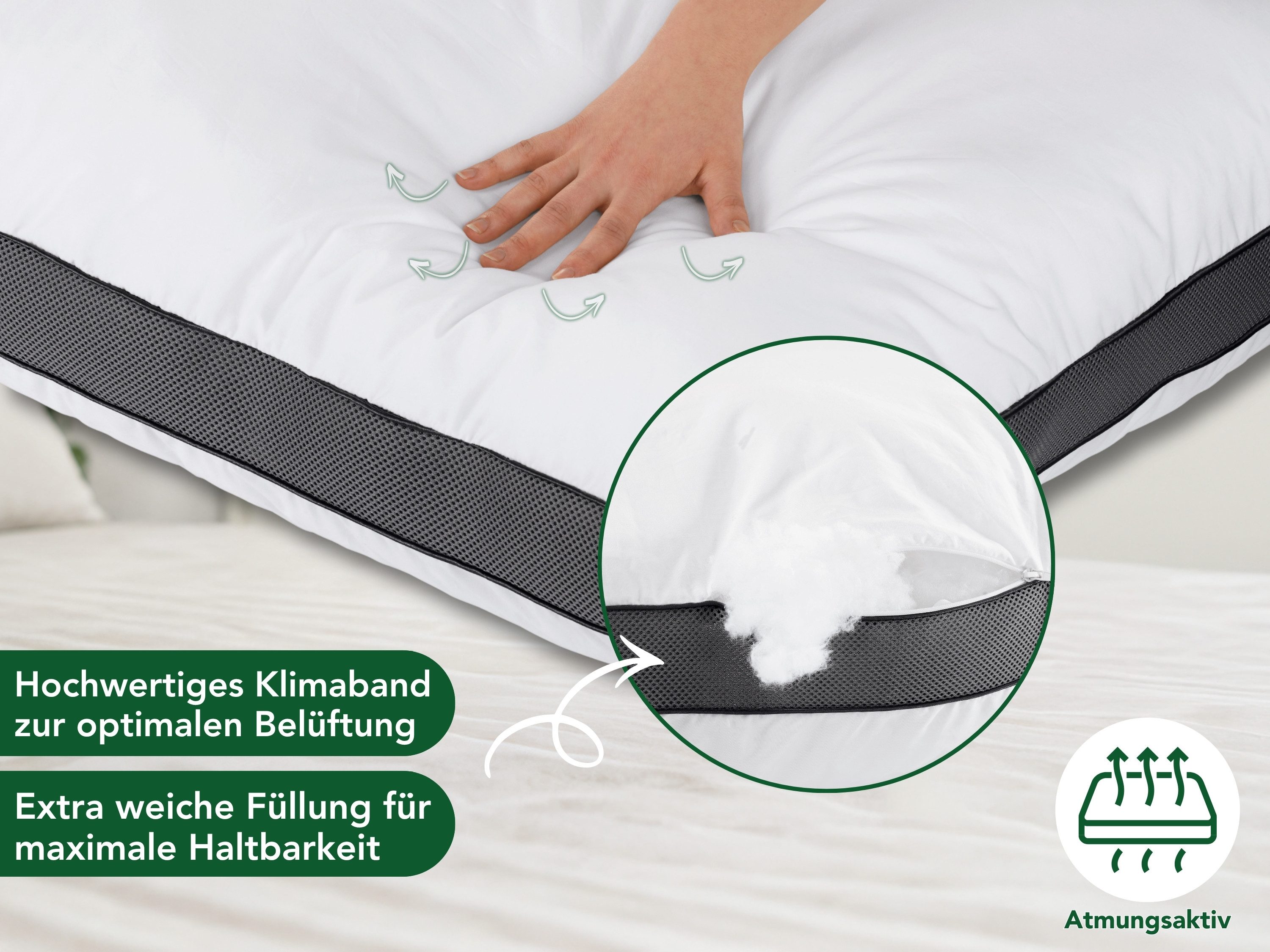 Dreamstar Microfaserkissen Kopfkissen - einzeln oder 2er-Set - 40x80 & 80x80 cm - Hotelqualität, Füllung: Soft Touch Hohlfaser, Seitenschläfer, Bauchschläfer, Rückenschläfer, 1-tlg., stützend & entlastend - atmungsaktiv & allergikergeeignet