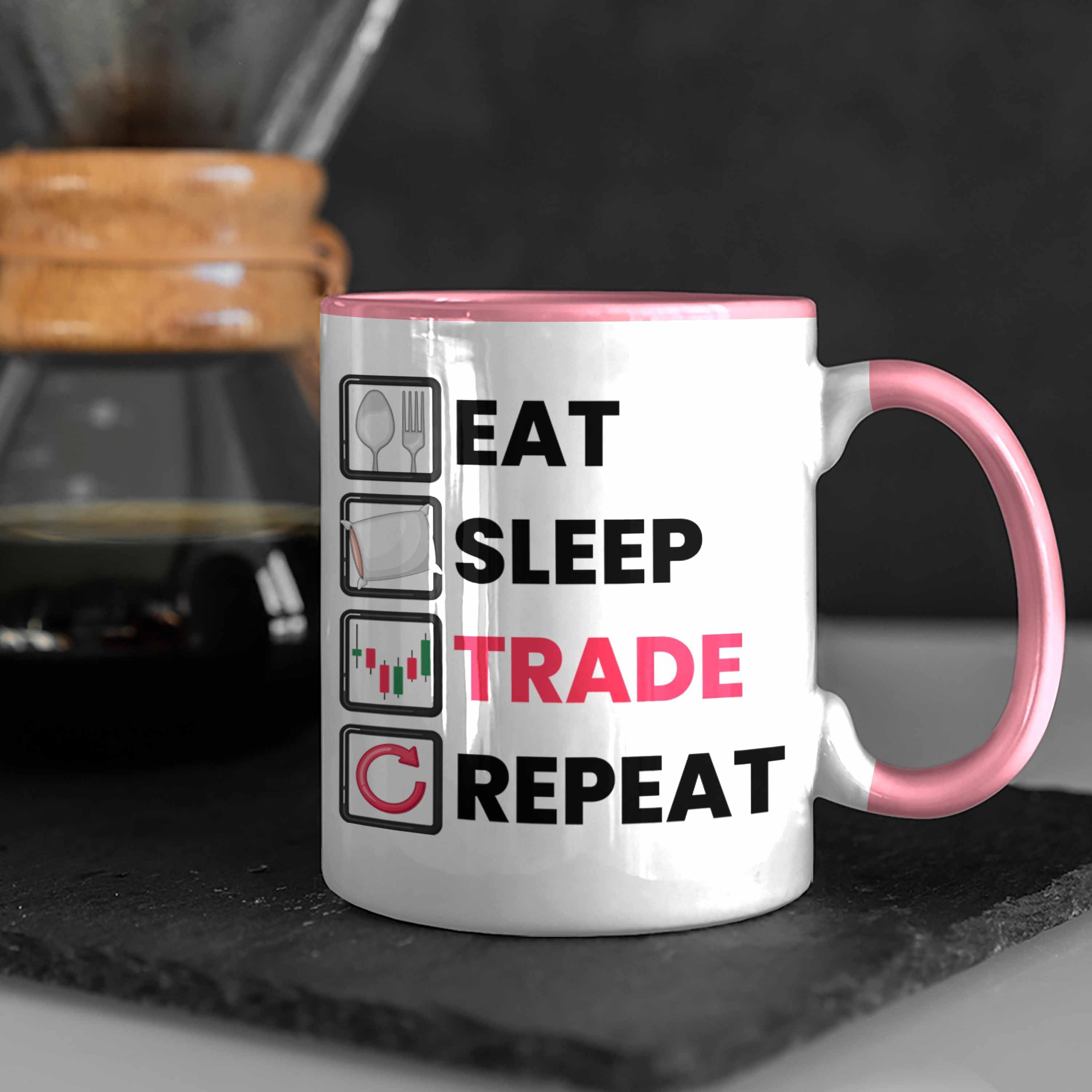 Trendation Lustige Repeat" Tasse Trading Inves Rosa Tasse für Geschenkidee Sleep "Eat Trade