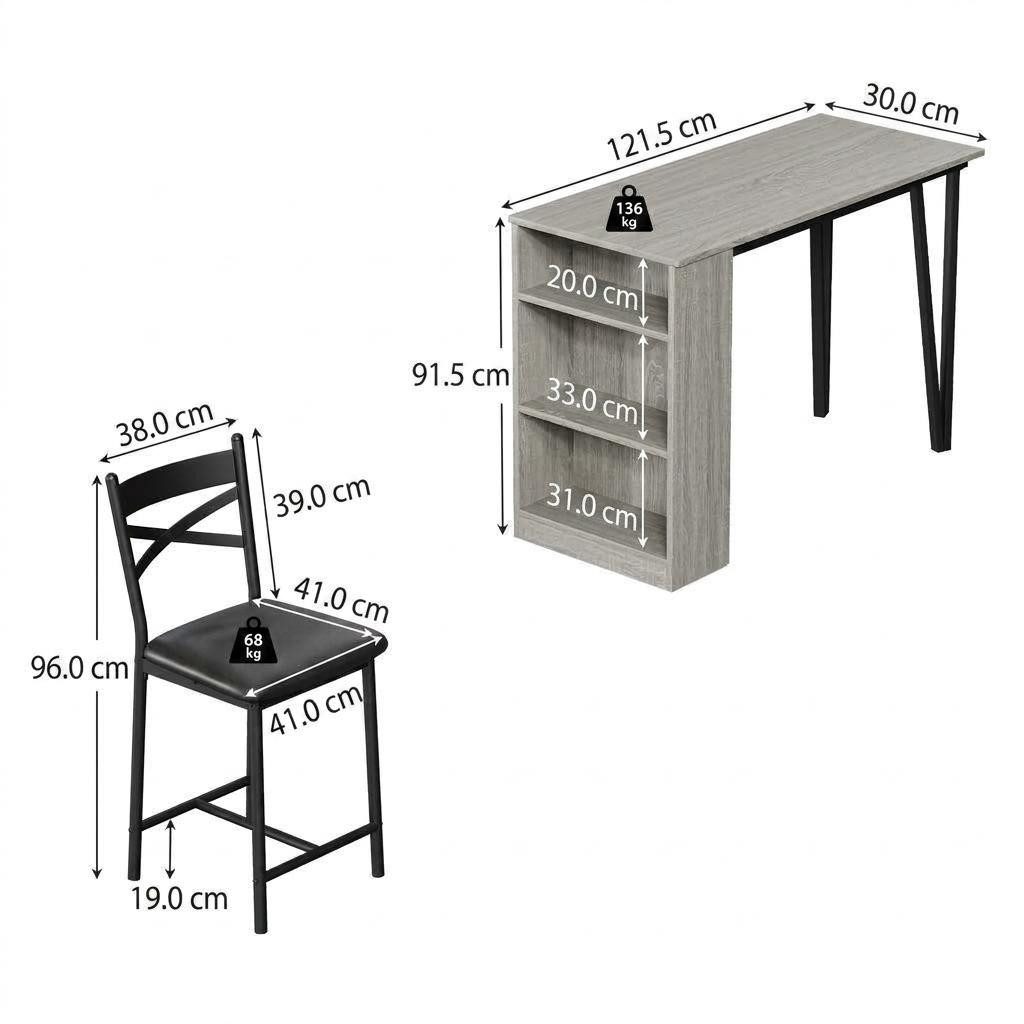 GarveeMore Essgruppe Esstisch Klappbar mit 2 Stühlen für Küche & Esszimmer, Bartisch,Ktichen Tisch mit 2 Gepolsterter Sitz und 3 Ablagen – Bild 2 von 5