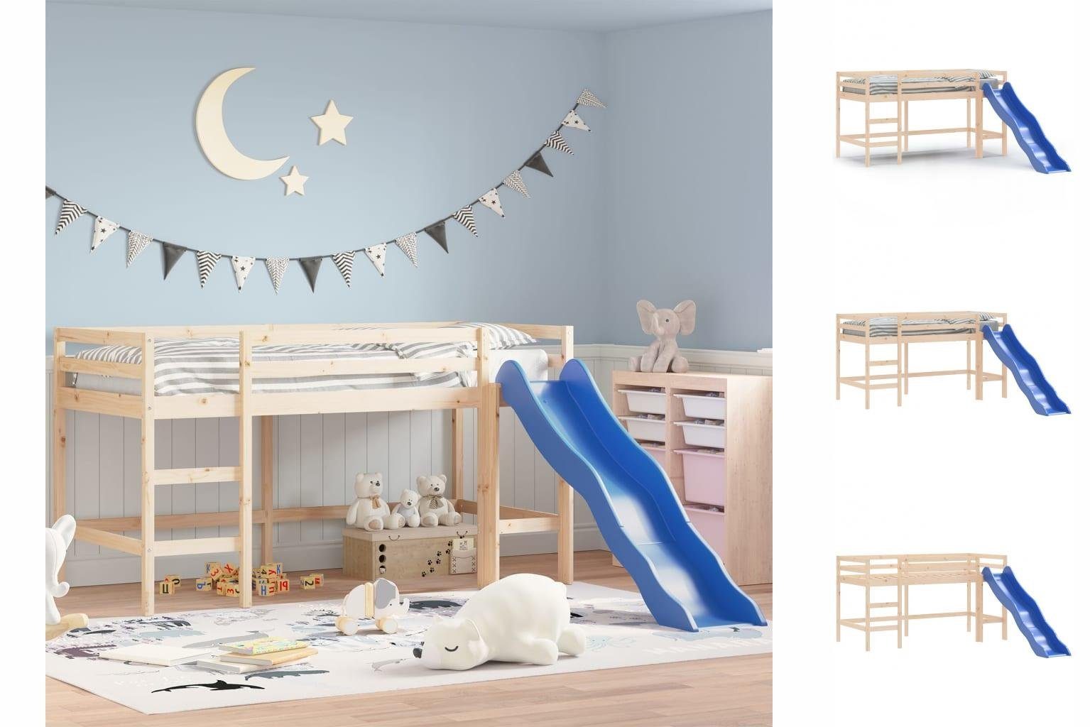 vidaXL Kinderbett Kinderhochbett mit Rutsche 90x200 cm Massivholz Kiefer Bett Bettgestel