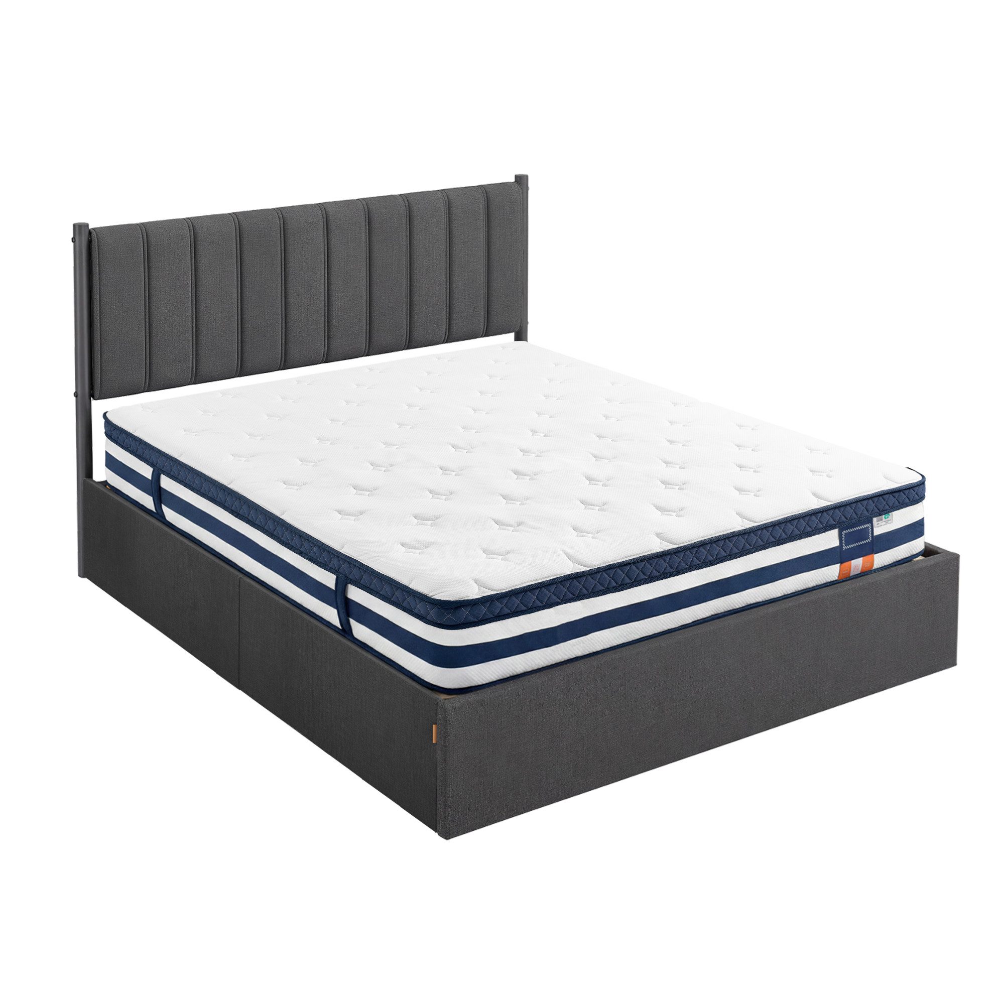 VASAGLE Polsterbett Bettgestell, Bettrahmen, Bett, modern, einfache Montage, Kopfteil, Polsterbett und Matratze Set, mit Stauraum 180x200 cm