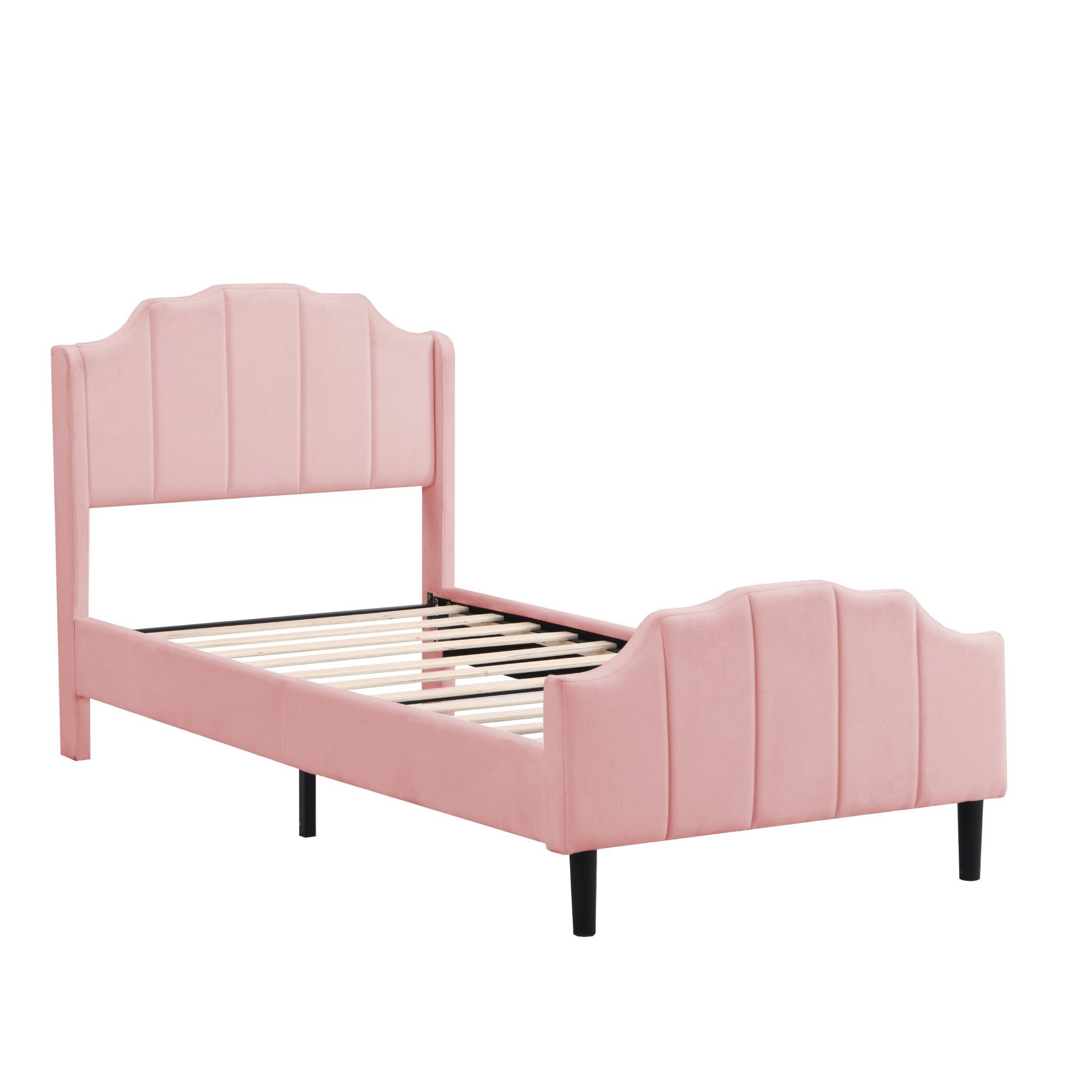 Polsterbett (Einzelbett 90 x 200 cm mit Kopfteil und Lattenrost), Jugendbett mit Gepolstertes Kopfteil, Bezug aus Samt