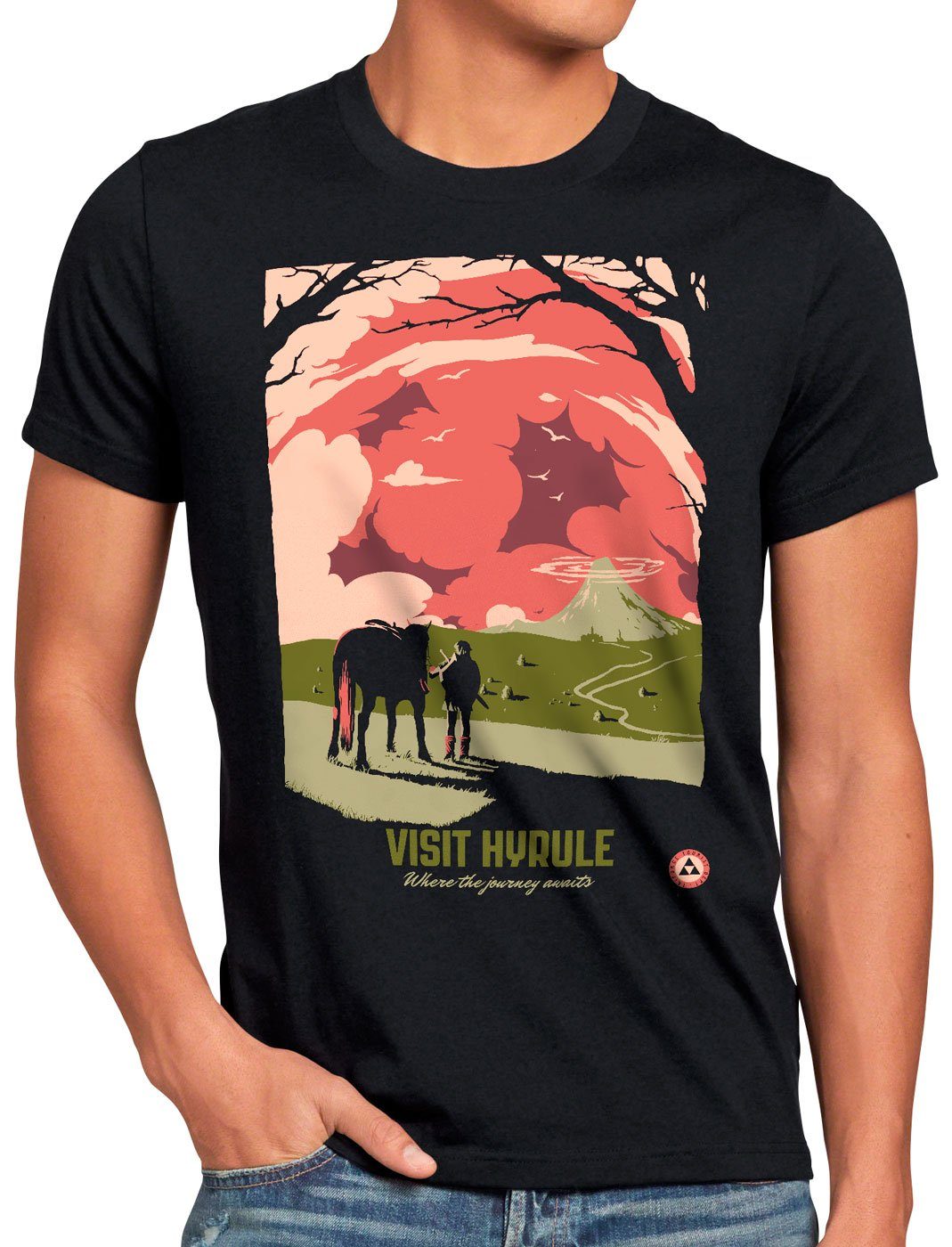 style3 Print-Shirt Herren T-Shirt Hyrule Journey epona ocarina link