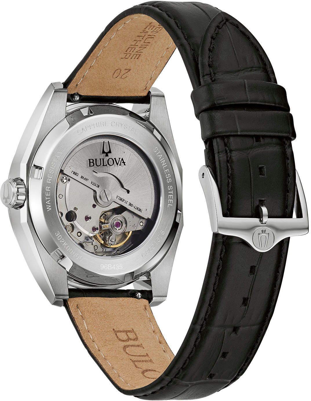 Bulova Automatikuhr Surveyor 96B435, Armbanduhr, Herrenuhr, Damenuhr, Lederarmband, Saphirglas