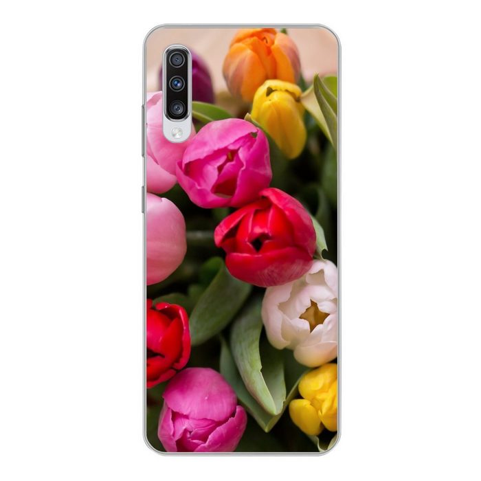MuchoWow Handyhülle Wald mit Tulpen in einer Vase Phone Case Handyhülle Samsung Galaxy A70 Silikon Schutzhülle