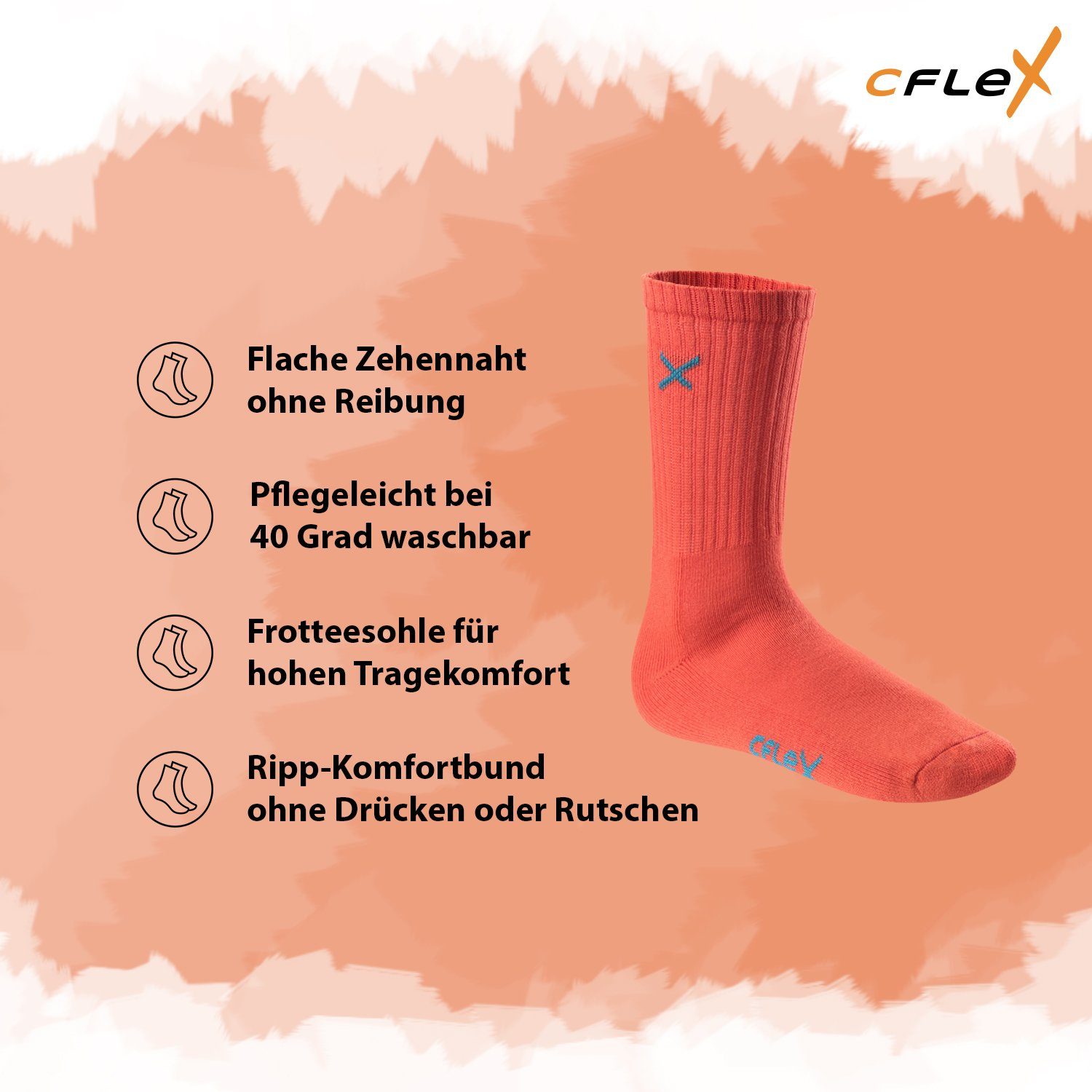 CFLEX Sportsocken Lifestyle Crew Socks (6 Paar) für Damen & Herren - Frotteesohle