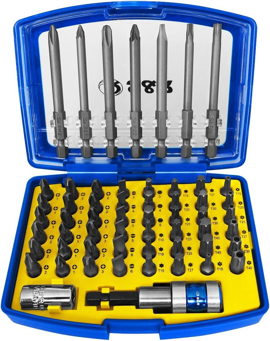 S&R Bit-Schraubendreher Bits in Handlicher Box, Schrauber-Bit-Satz mit Sechskant-Schaft, (Satz, 57 St., 57-teilig mit 1/4" Bit-Adapter und 1/4" Schnellwechsel-Universalhalter), vielseitiges Set für Akkuschrauber geeignet für Profis und Heimwerker