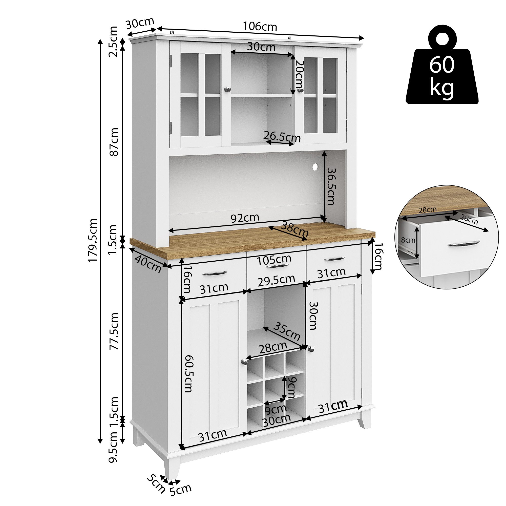 Celya Küchenbuffet Küchenschrank,Hochschrank Küchenbuffet,Vitrinenschrank, günstig online kaufen