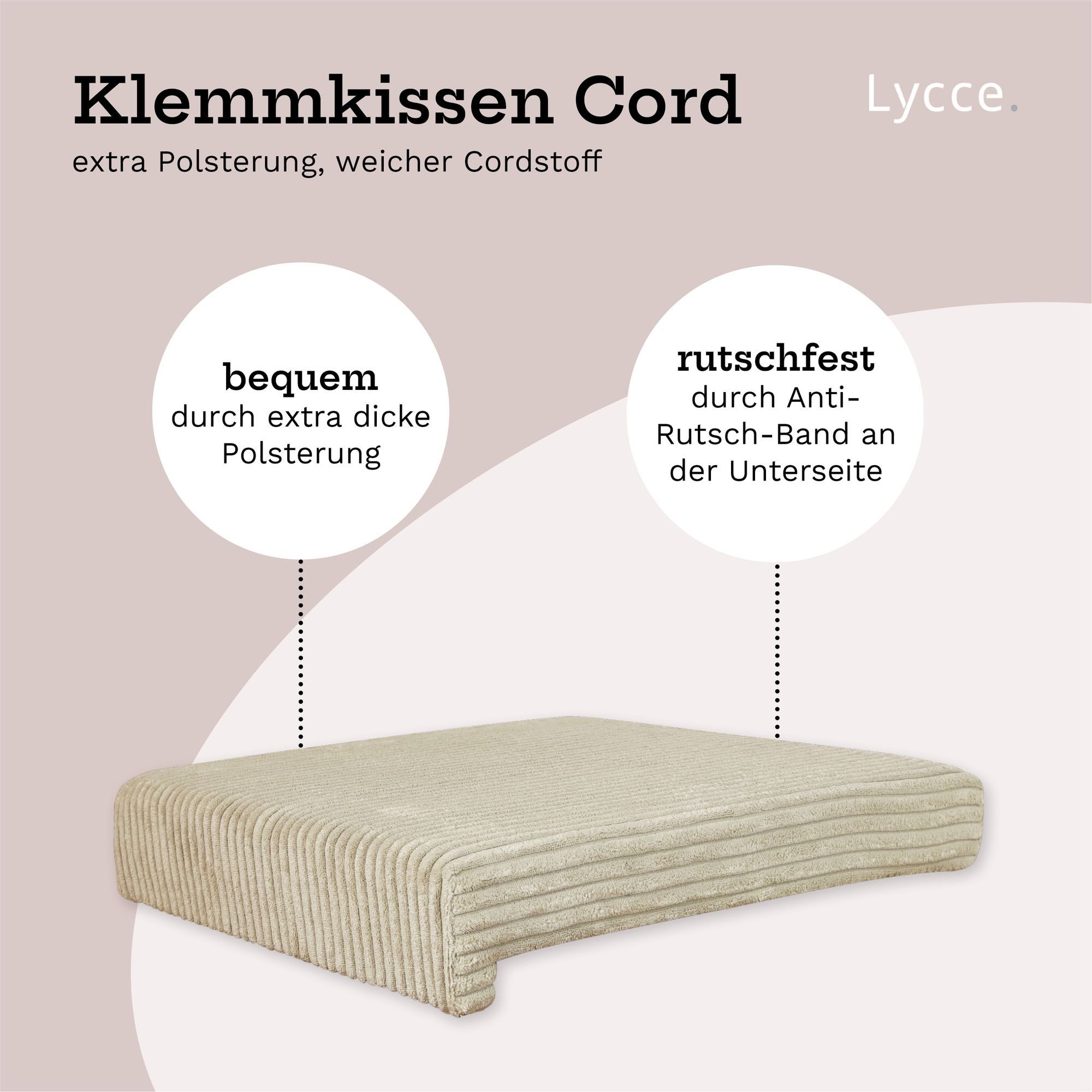 Lycce Bankauflage Bankauflage Klemmkissen 1 Leiste, Cordstoff extra Polsterung, (1 St), für Banktiefe ab 35 cm, verrutscht nicht, versch. Farben