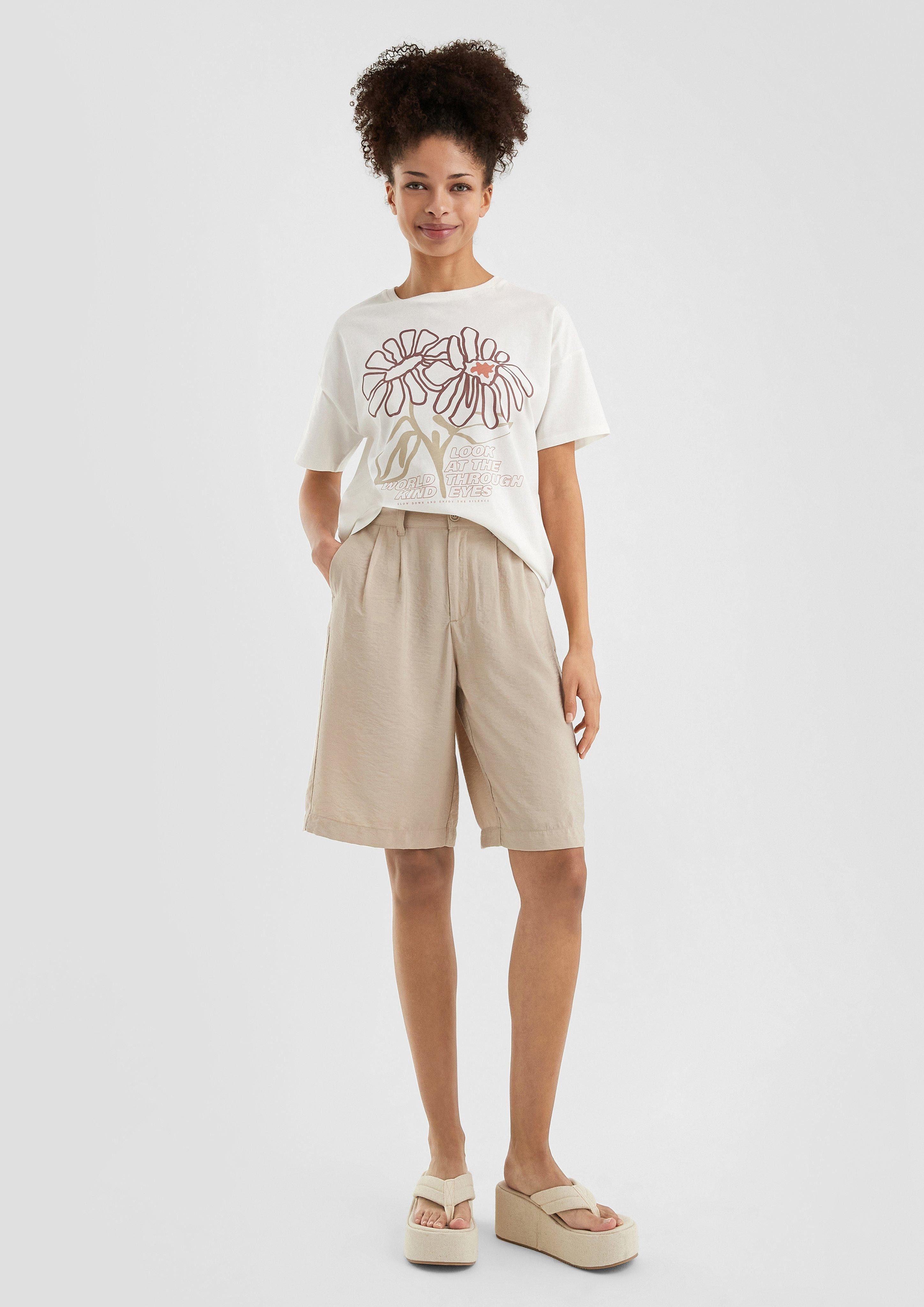 QS Kurzarmshirt Baumwollshirt mit überschnittener Schulter günstig online kaufen