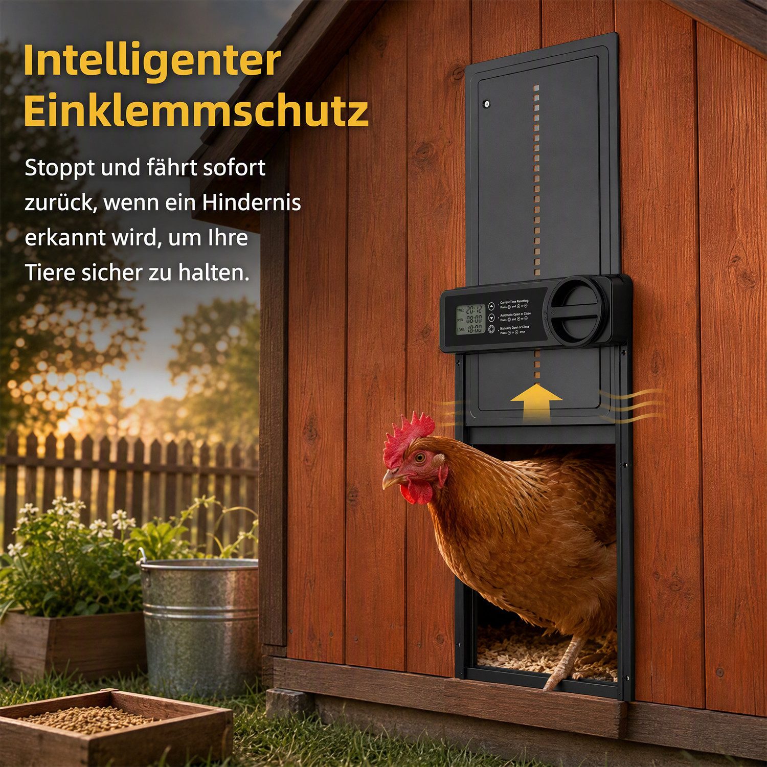 AKKEE Hühnerstall Automatische Hühnerklappe Aluminiumlegierung Wasserdicht Timer, Einklemmschutz Großes LCD-Display mit Zeit/Handmodus – Bild 2 von 5