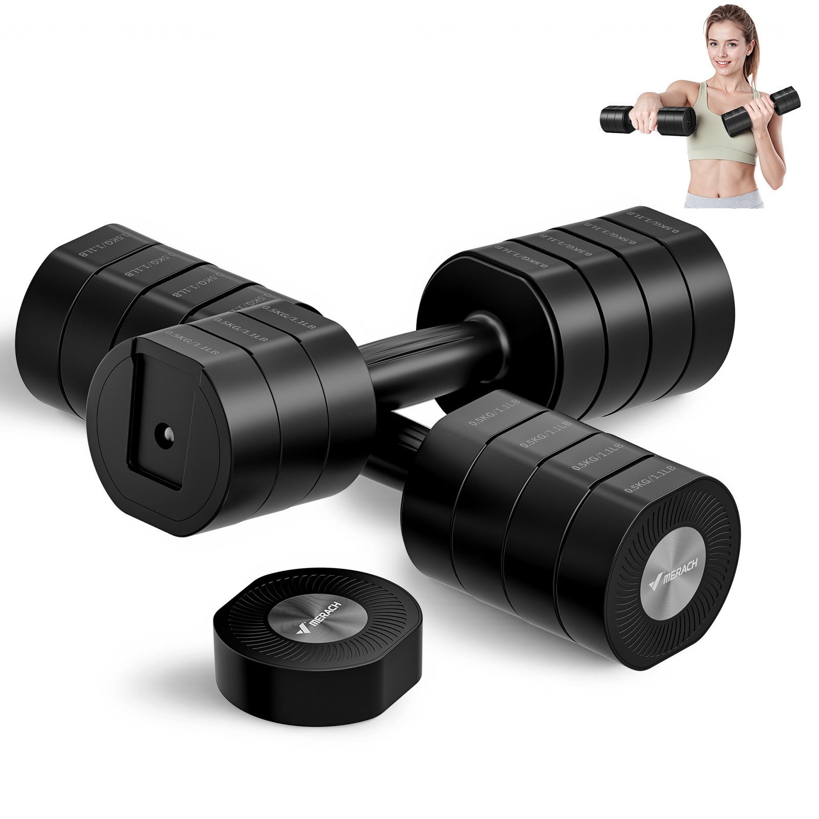 MERACH Hantel 4 in 1 Hanteln Set Verstellbar, Fitness Hanteln für Zuhause, (Kurzhanteln 2er Set, Hanteln Frauen Set, 1-4KG Gewichte Verstellbare Hanteln, Gewichte Hantel), Dumbbell Set für Krafttraining, Fitness, Home Gym, Geschenk