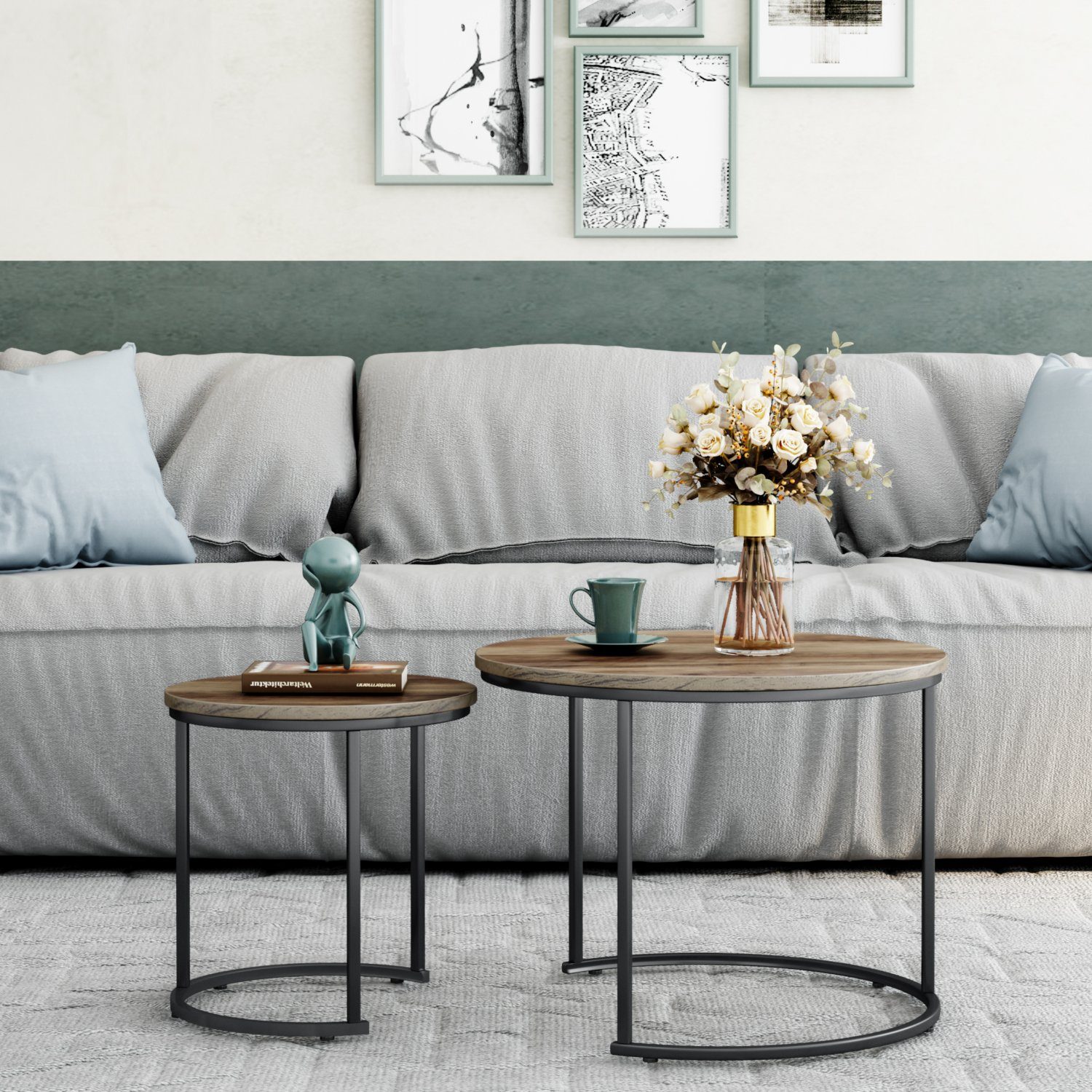 Homfa Satztisch, 2er Set Couchtisch rund Beistelltisch Kaffetisch Sofatisch günstig online kaufen