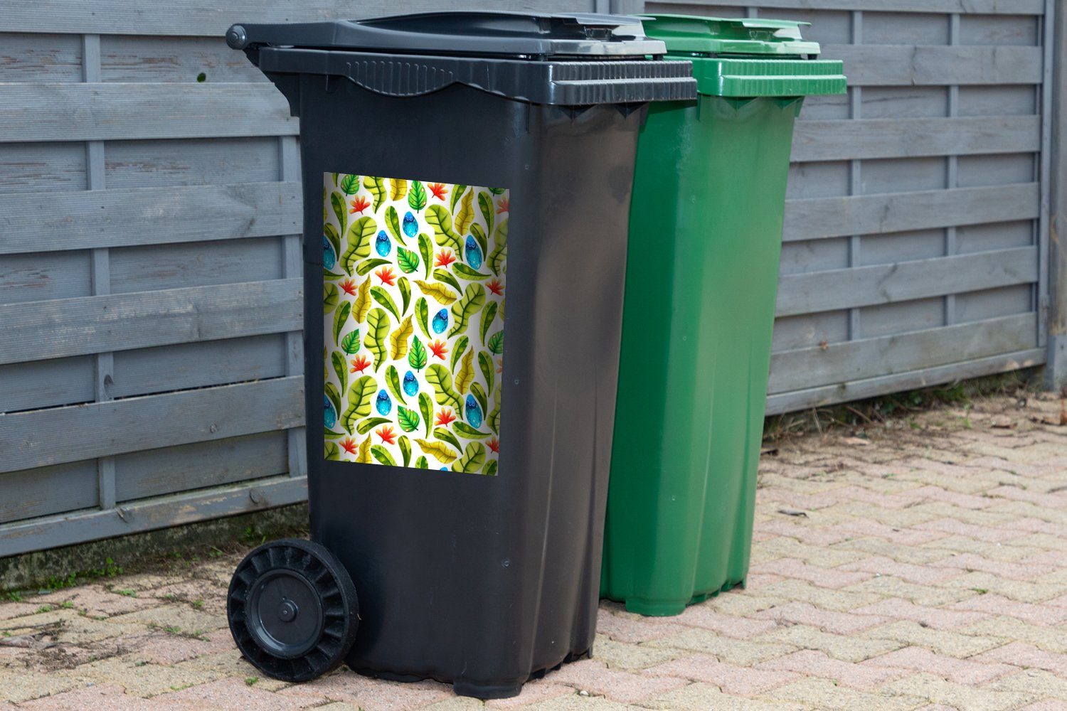 MuchoWow Wandsticker Dschungel - Gestaltung (1 Container, Mülltonne, St), Sticker, Blätter Abfalbehälter Mülleimer-aufkleber, 