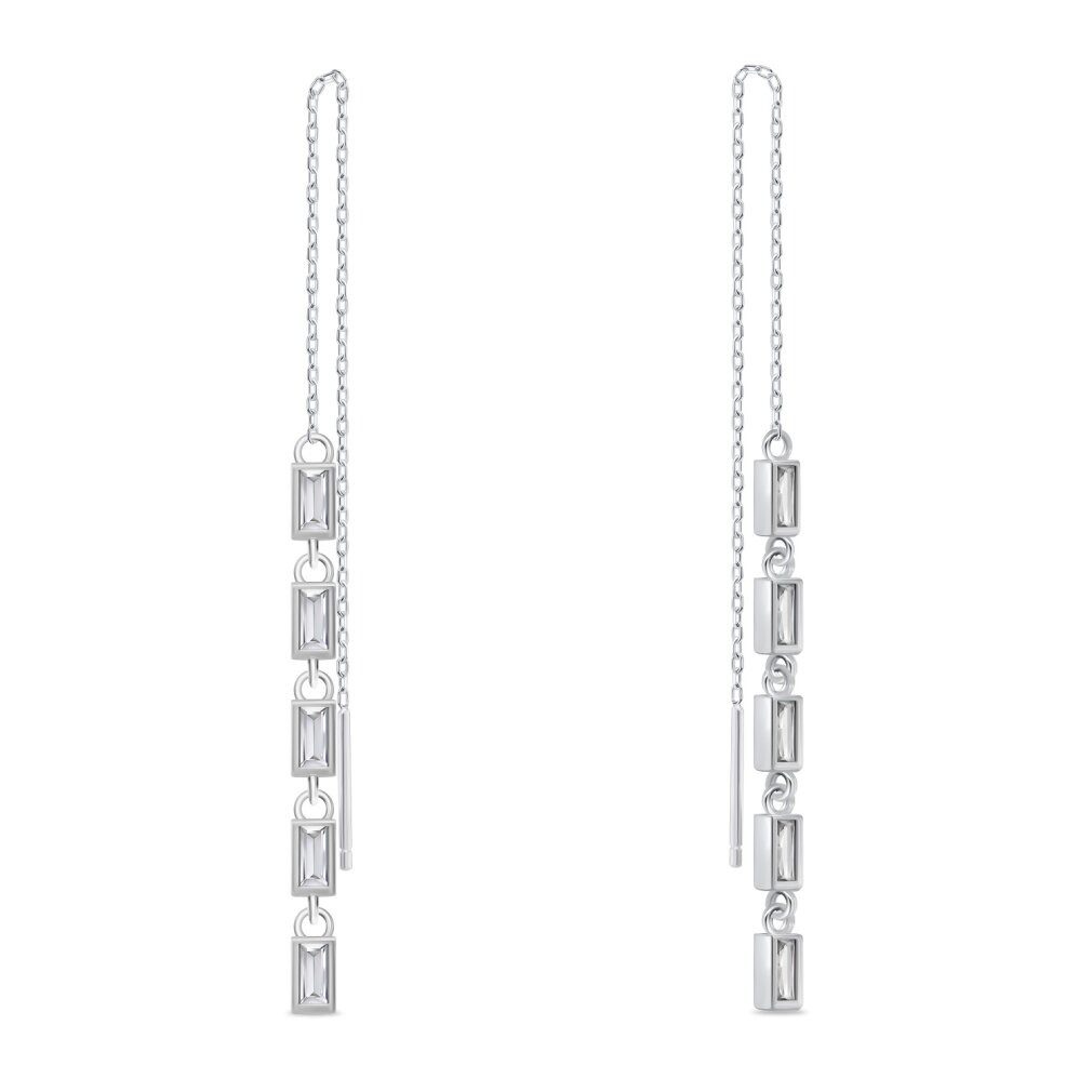 Brilio Silver Ohrring-Set Funkelnde Kettenohrringe mit klaren Zirkonen EA1009W