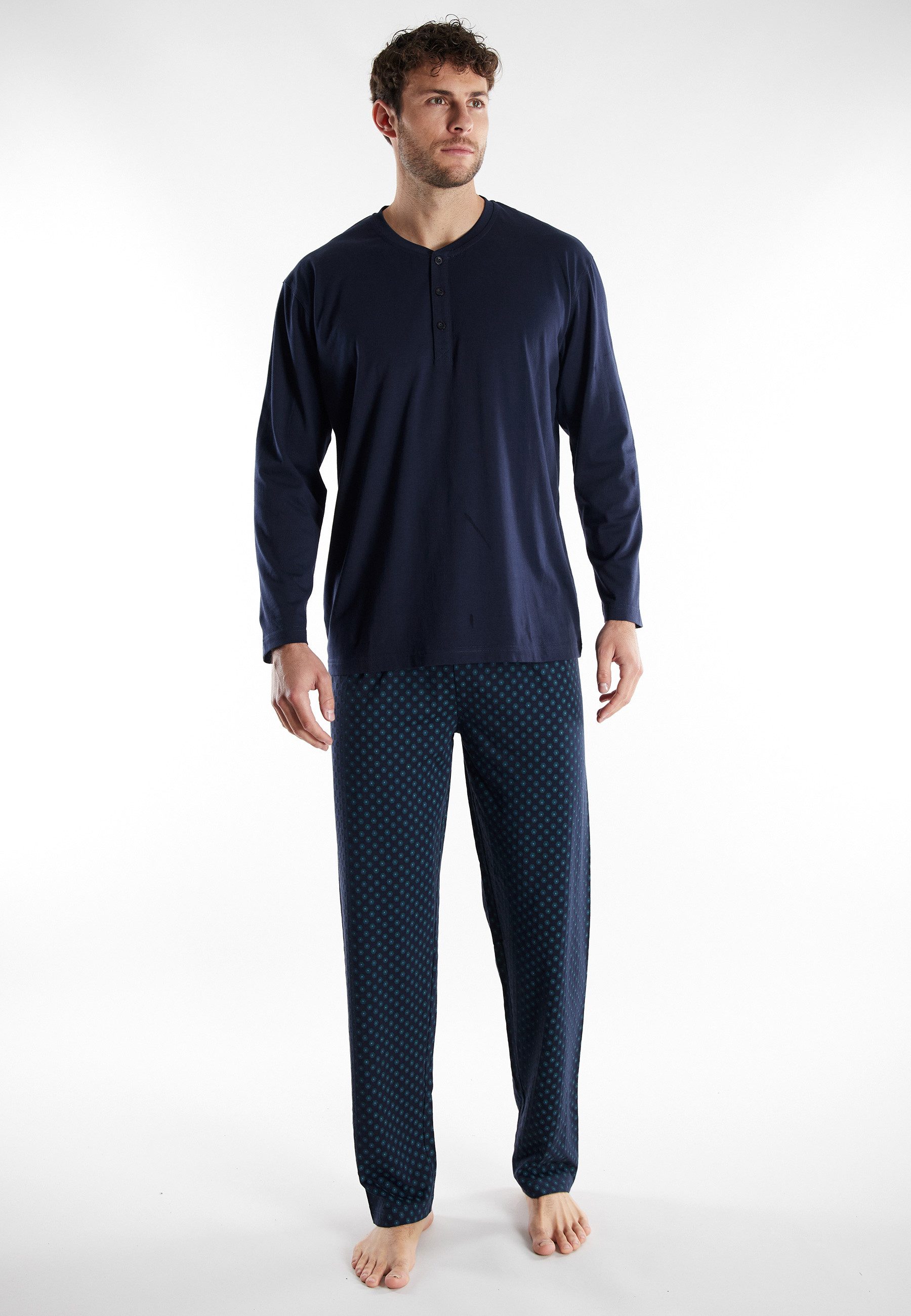 GÖTZBURG Schlafanzug Volos (2 tlg) Langarm, Rundhalsausschnitt, lange Hose, Baumwolle, bequem
