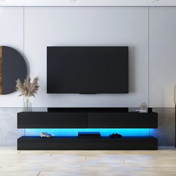 DB-Möbel Lowboard TV-Schrank in Schwarz Matt Schwarz Hochglanz mit LED-Beleuchtung 140cm