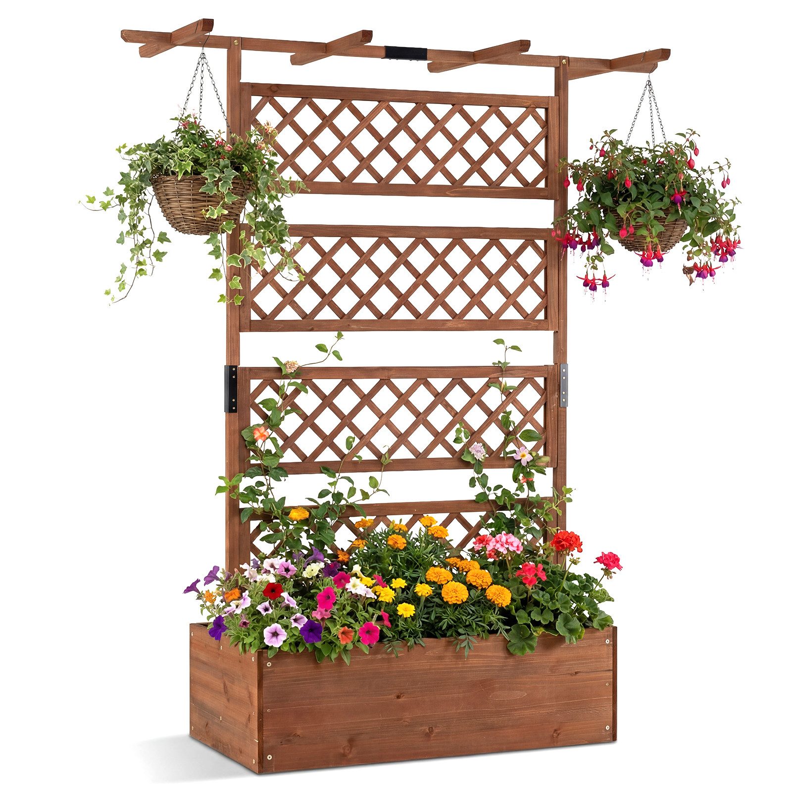 COSTWAY Blumenkasten (1 St), Pflanzkübel, Hochbeet mit Rankgitter & Dach, 100x55x183cm
