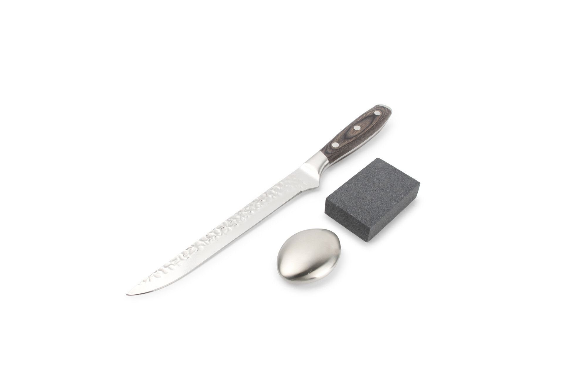 Asphald Allzweckmesser Messer mit Holzgriff & Schleifstein Geruchsentferner Geschenkbox, gehämmerten Struktur