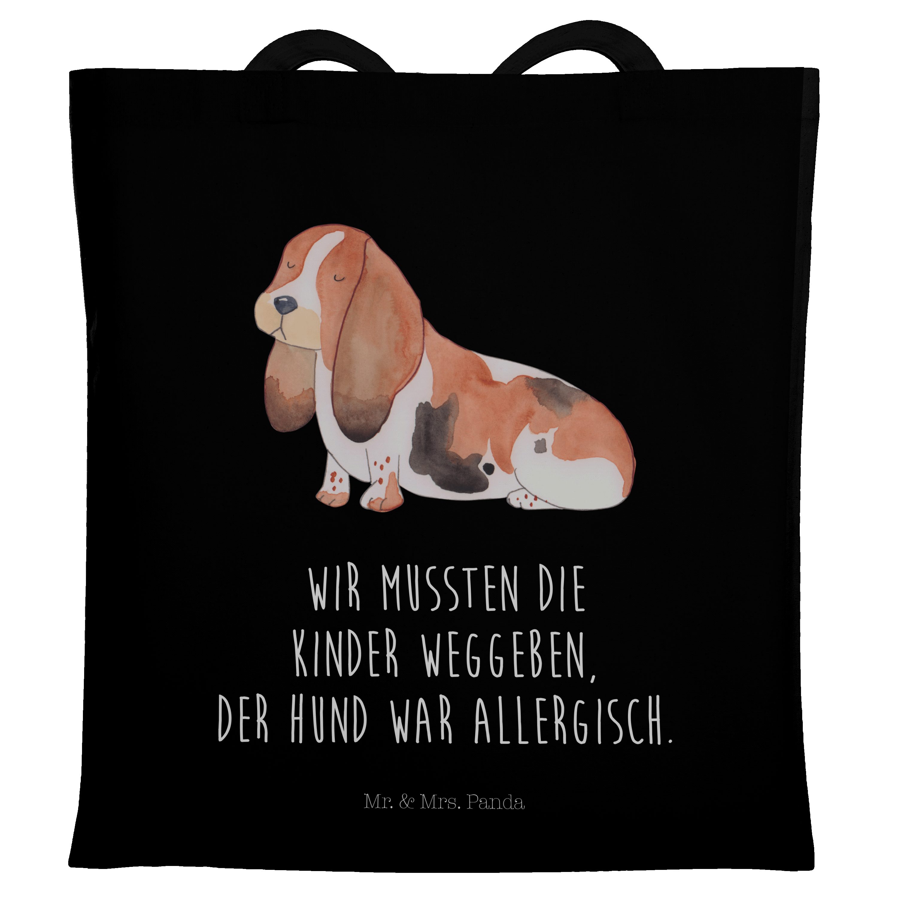 Mr. & Mrs. Panda Tragetasche Hund Basset Hound - Schwarz - Geschenk, kinderlos, Jutebeutel, gesche (1-tlg)