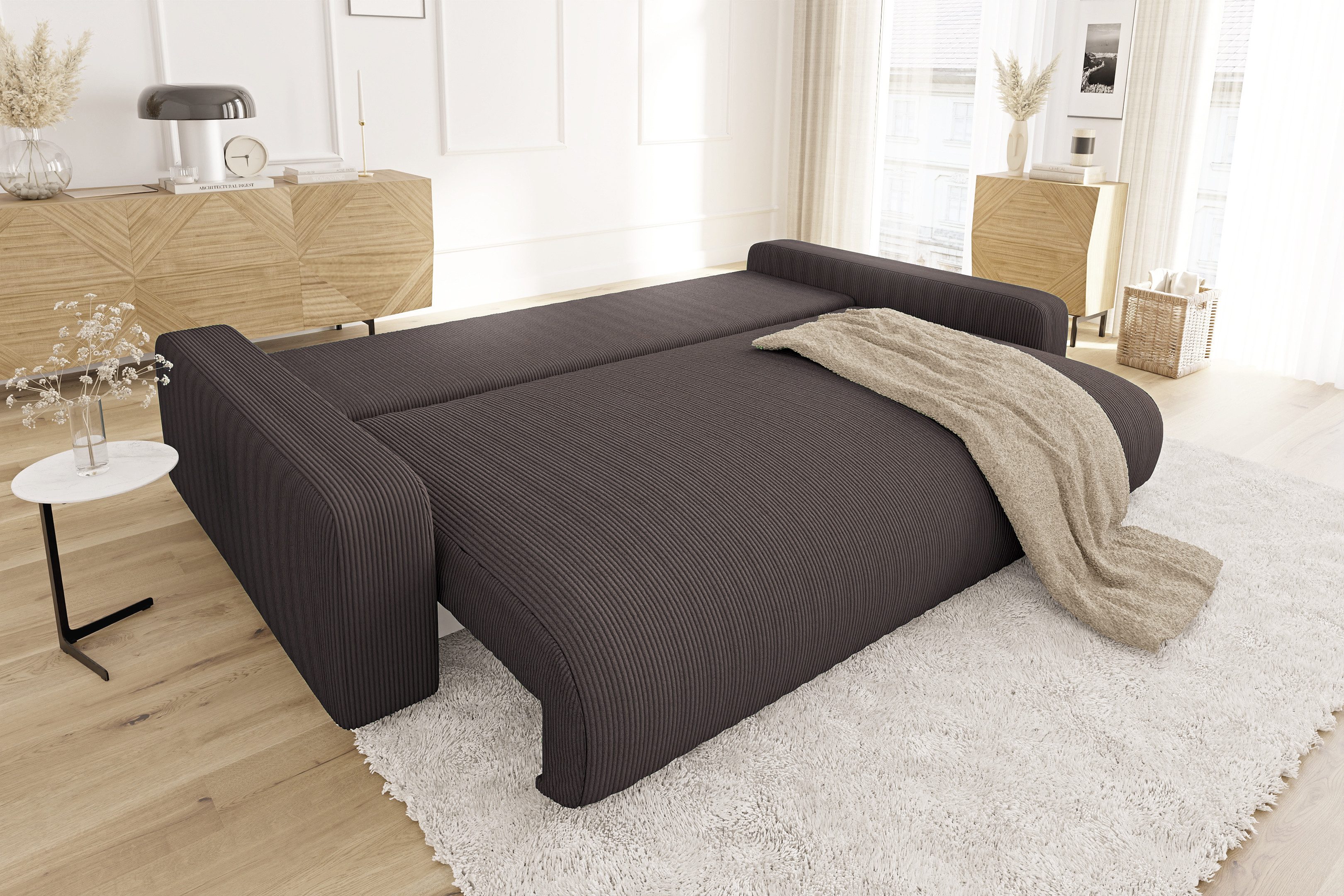 S-Style Möbel Schlafsofa Emma mit Bettkasten in Cord-Stoff – Bild 5 von 5