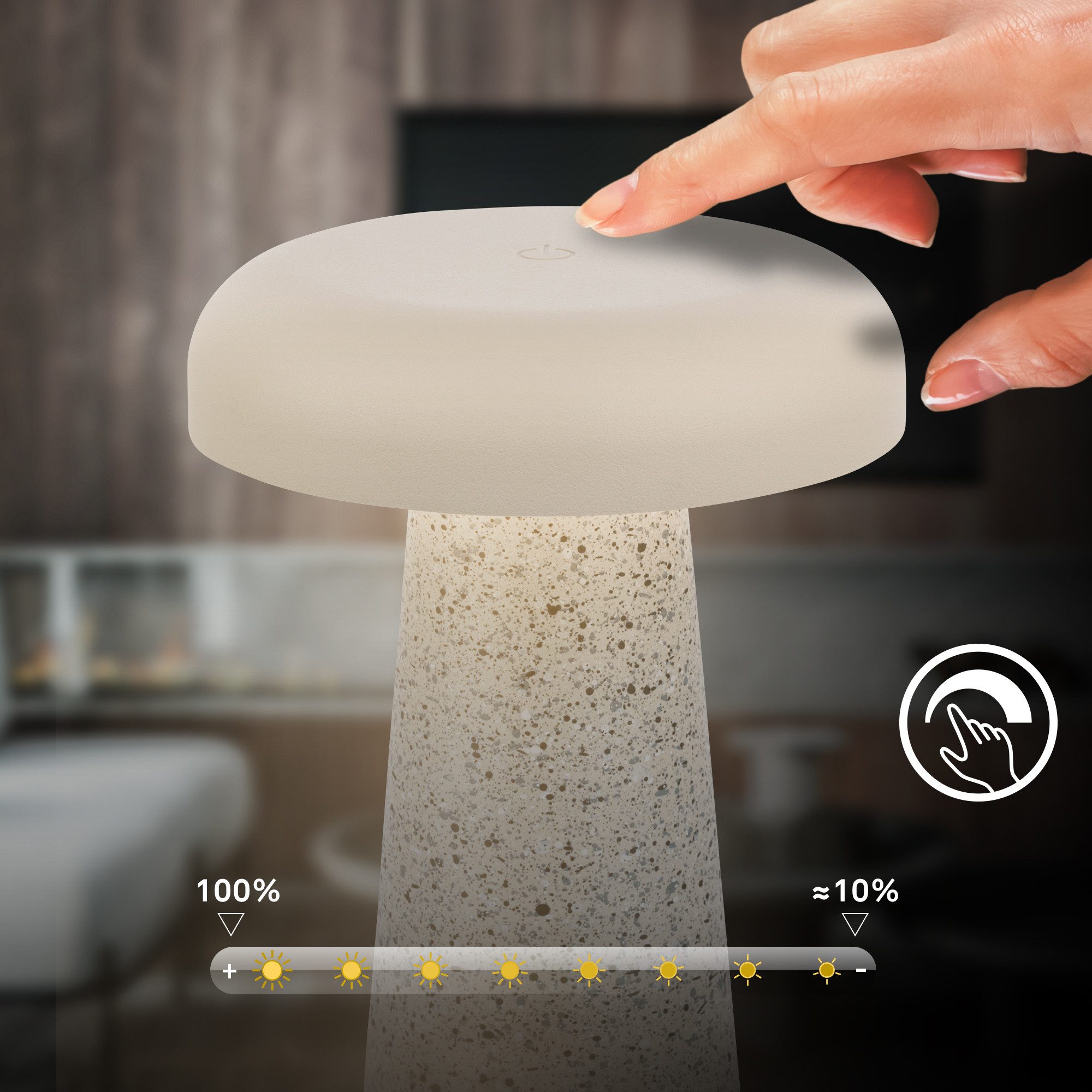Briloner Leuchten LED Tischleuchte Tischlampe kabellos Akku USB-C Touch dimmbar Steinoptik Grau Schwarz, LED wechselbar, 3000K, 12x17 cm, Akku tauschbar, Indoor/Outdoor, Wohnzimmer, Flur, Balkon