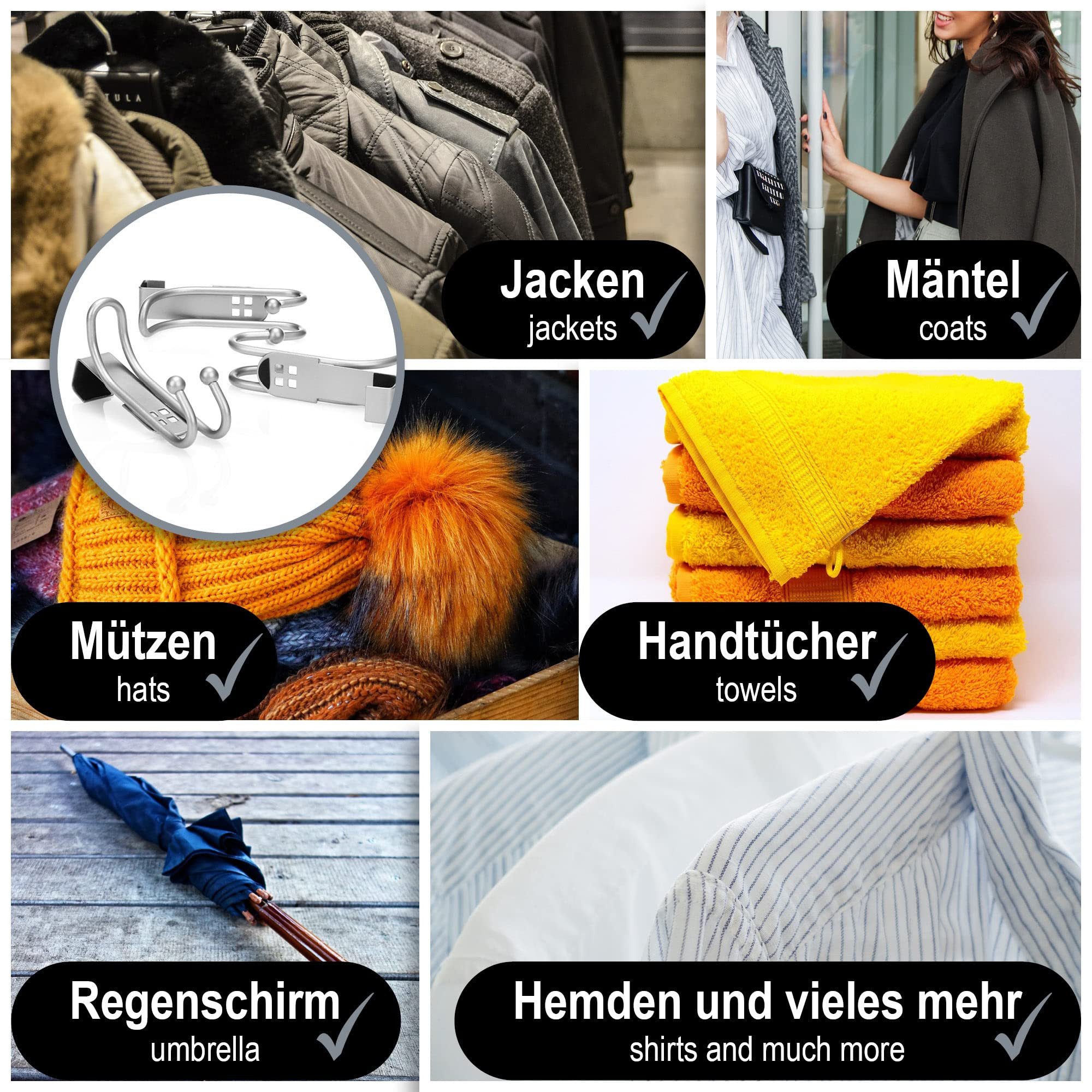 com-four Türhaken Türhaken - Doppel-Kleiderhaken mit Schaumstoff-Schutz für Zimmer, (4-St), Garderobenhaken zum Einhängen ohne Bohren – Bild 4 von 5
