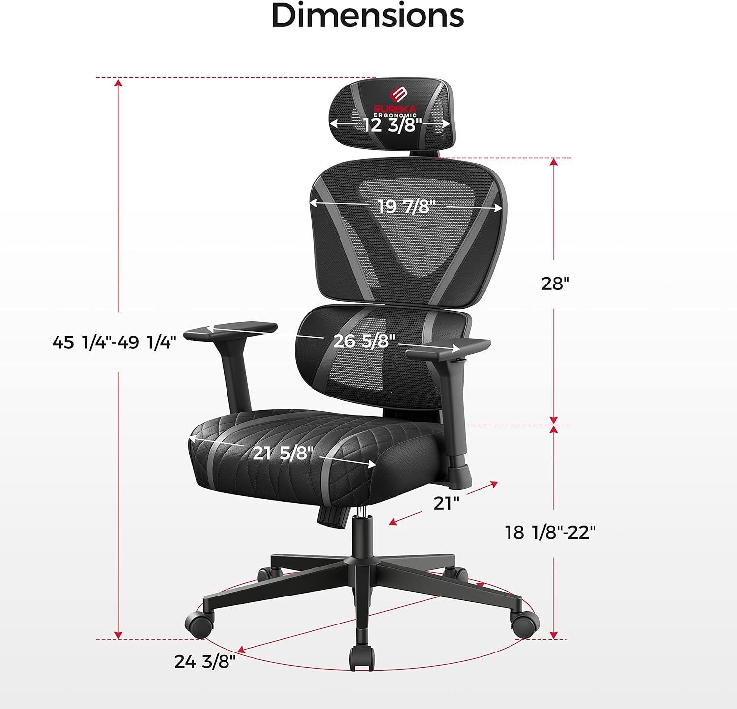 3D-Armlehnen, Gaming-Stuhl Schwingstuhl, Rückenlehnen-Design,135° bis Atmungsaktiv verstellbare (S-förmiges 136kg ERGONOMIC EE höhenverstellbar Rückenlehne), EUREKA