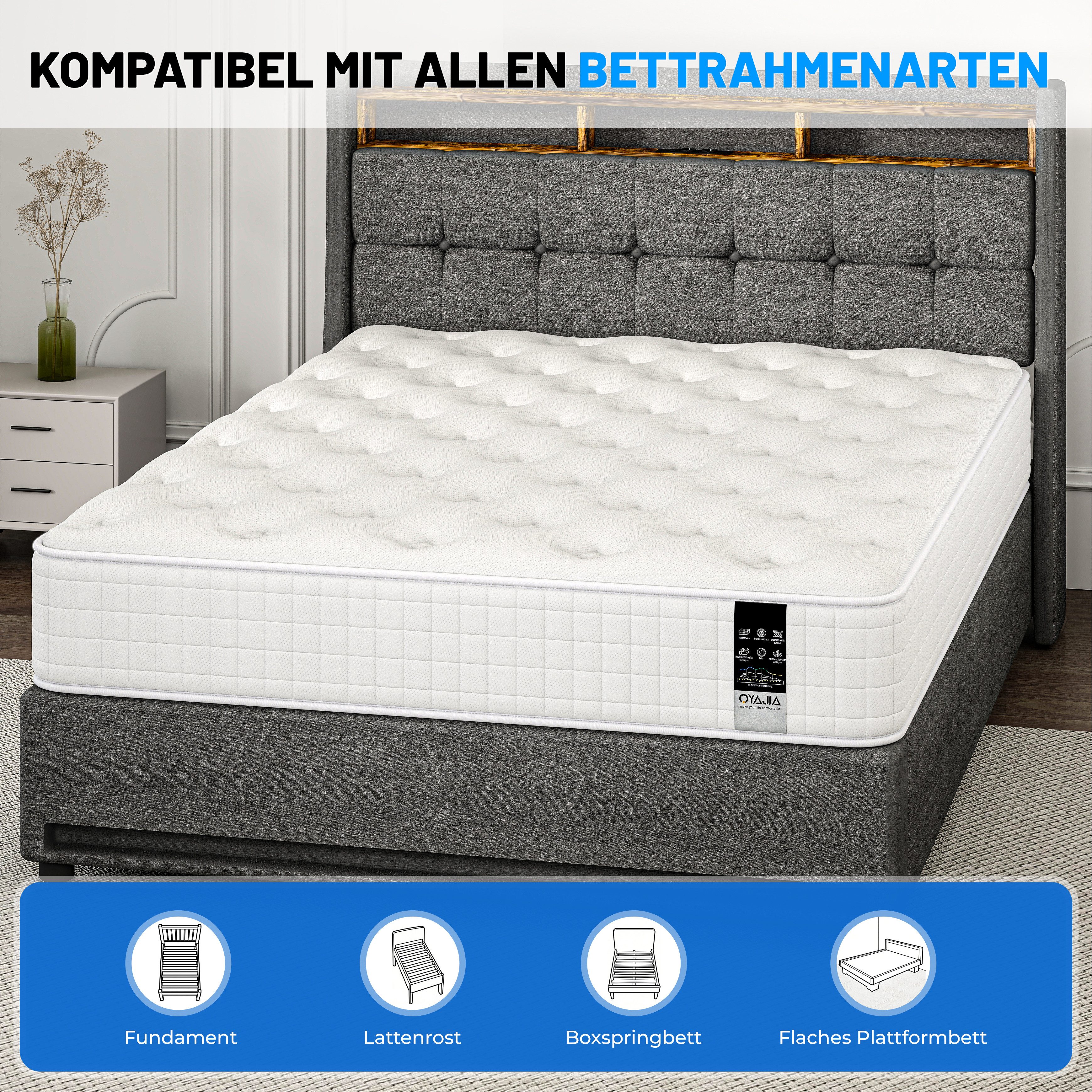 Taschenfederkernmatratze Federkernmatratze, 10 Schichten aus hochwertigem Material, 7 Zonen, oyajia, 25 cm hoch