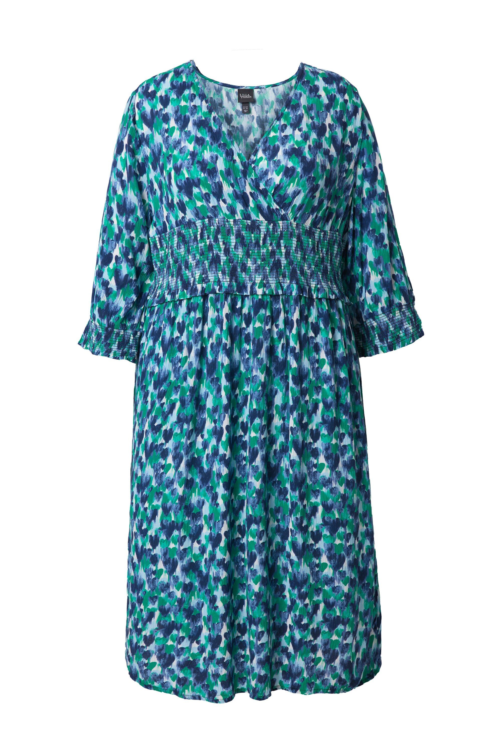 Ulla Popken Jerseykleid Midikleid Herzen Wickeloptik V-Ausschnitt 3/4-Arm günstig online kaufen