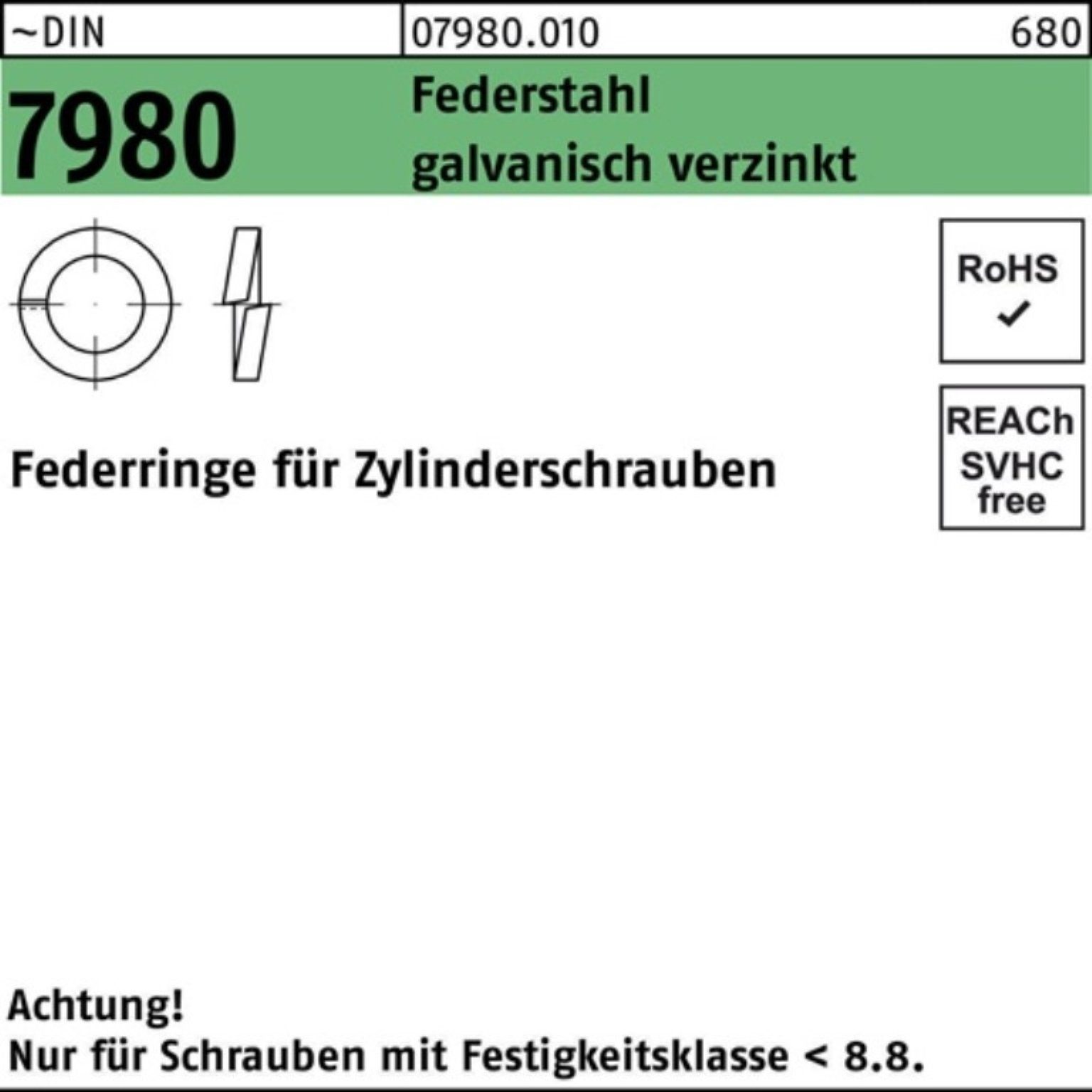 f.Zylinderschrauben DIN Reyher Federstahl Zylinderschraube 14 galv.v 100er Pack 7980 Federring