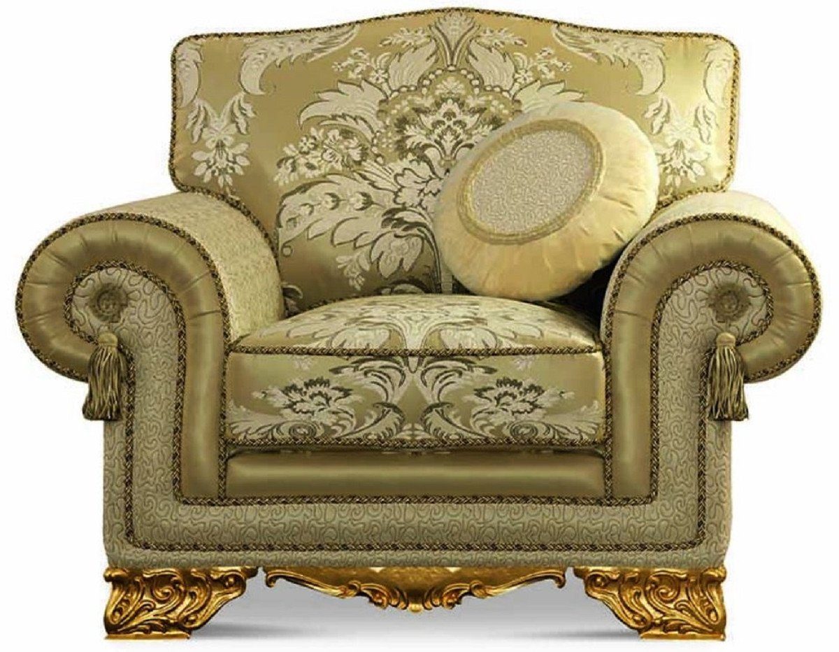 Casa Padrino Sessel Casa Padrino Luxus Barock Sessel Grün / Gold - Barockstil Wohnzimmer Sessel mit elegantem Muster - Barock Möbel - Barock Wohnzimmer & Hotel Möbel - Luxus Qualität - Made in Italy