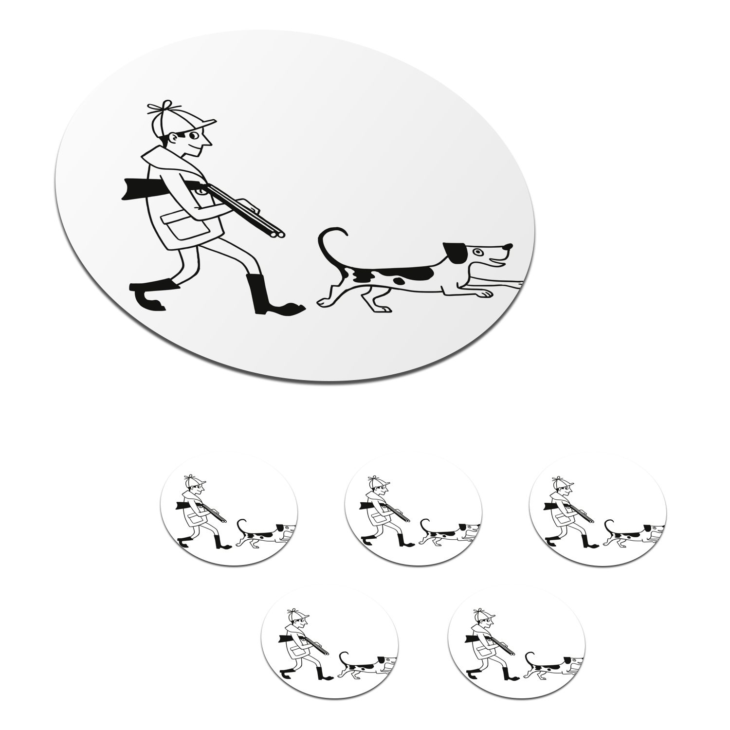 MuchoWow Glasuntersetzer Eine Illustration eines Jägers mit einem Jagdhund, Zubehör für Gläser, 6-tlg., Getränkeuntersetzer, Tassenuntersetzer, Korkuntersetzer, Tasse, Becher