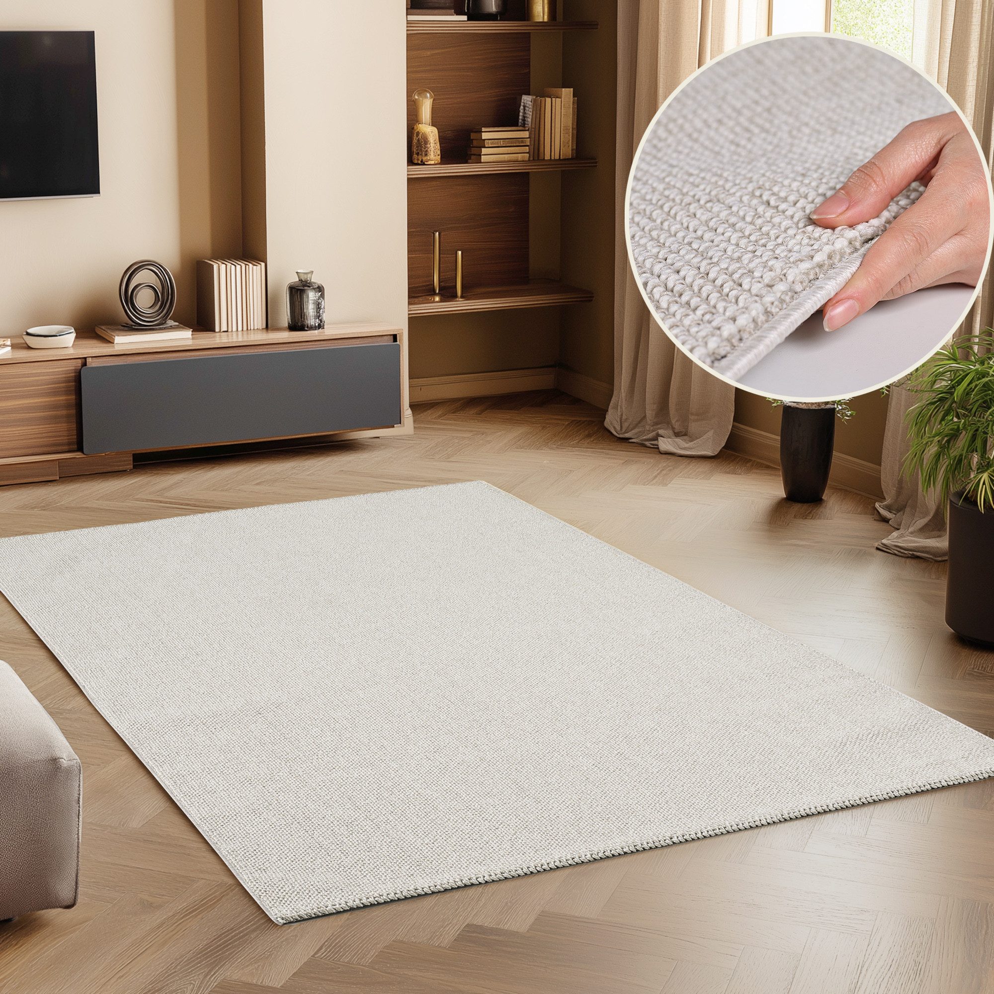 SIMPEX24 Teppich Unicolor, Rechteckig, Höhe: 7 mm, Schlingenteppich Schlafzimmer Einfarbig Meliert Design