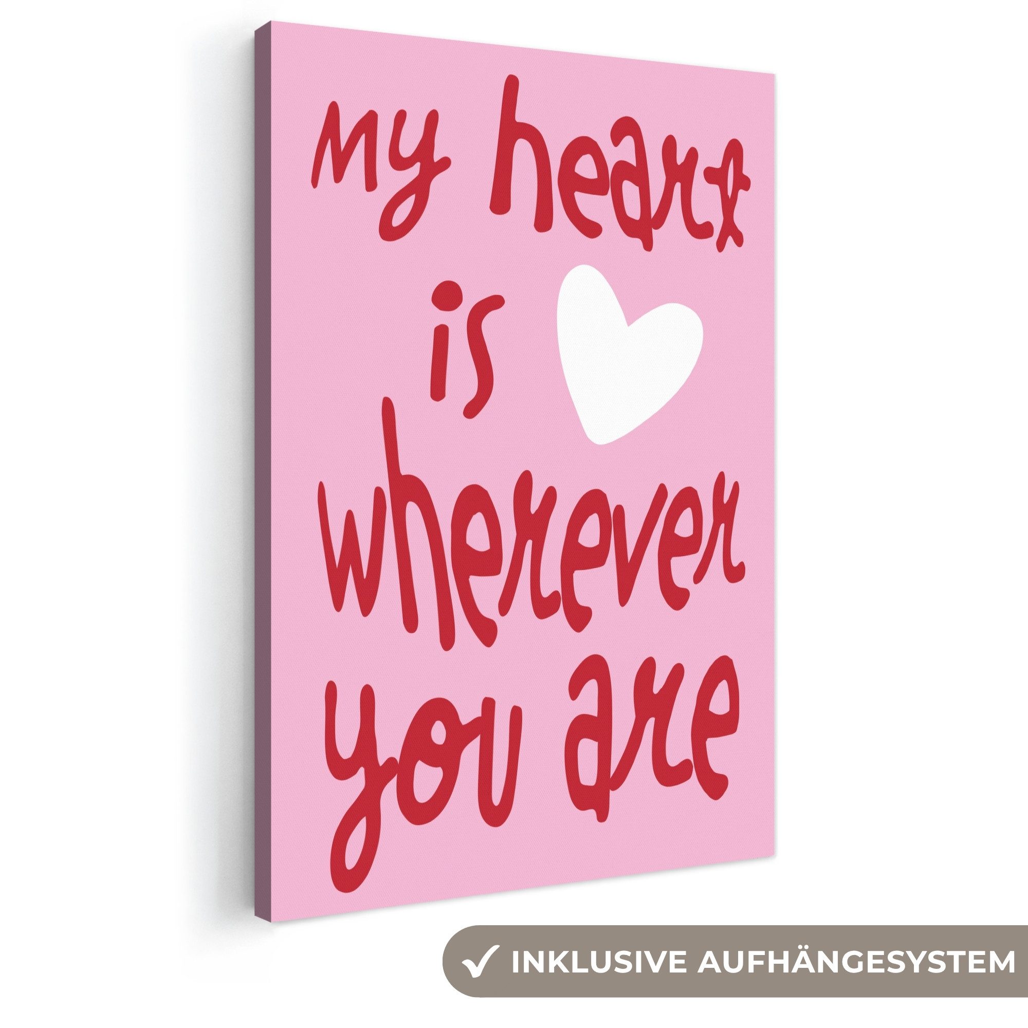 OneMillionCanvasses® Leinwandbild Valentinstag - Herz - Liebe - Rosa, Fotodruck (1 St), Wandbilder, Deko Schlafzimmer Wohnzimmer 60x90 cm