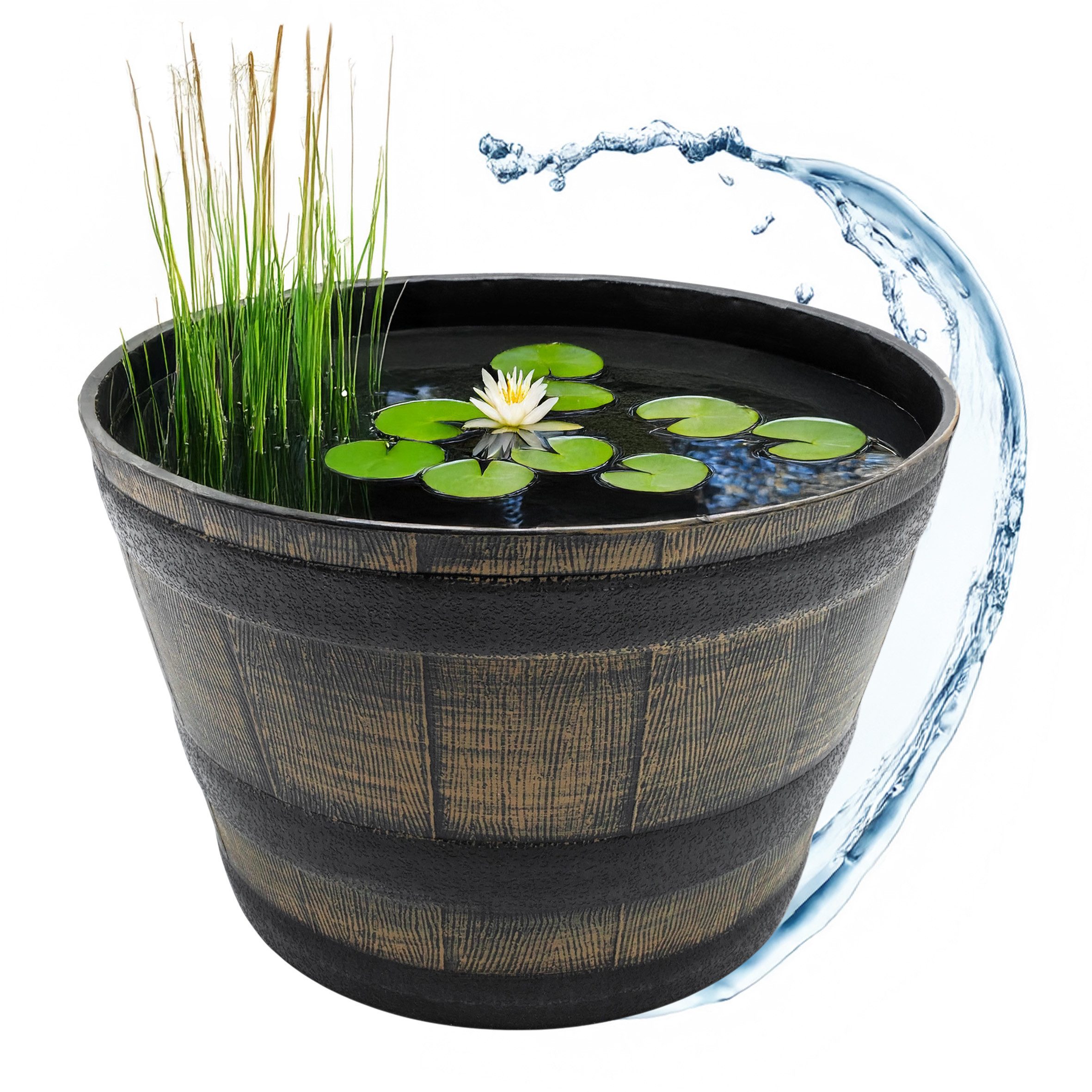 Spetebo Blumentopf oder Wasserkübel aus Kunststoff in Eichenfass Optik (Anazhl, 1 St., Stück), in rustikalem Used Look