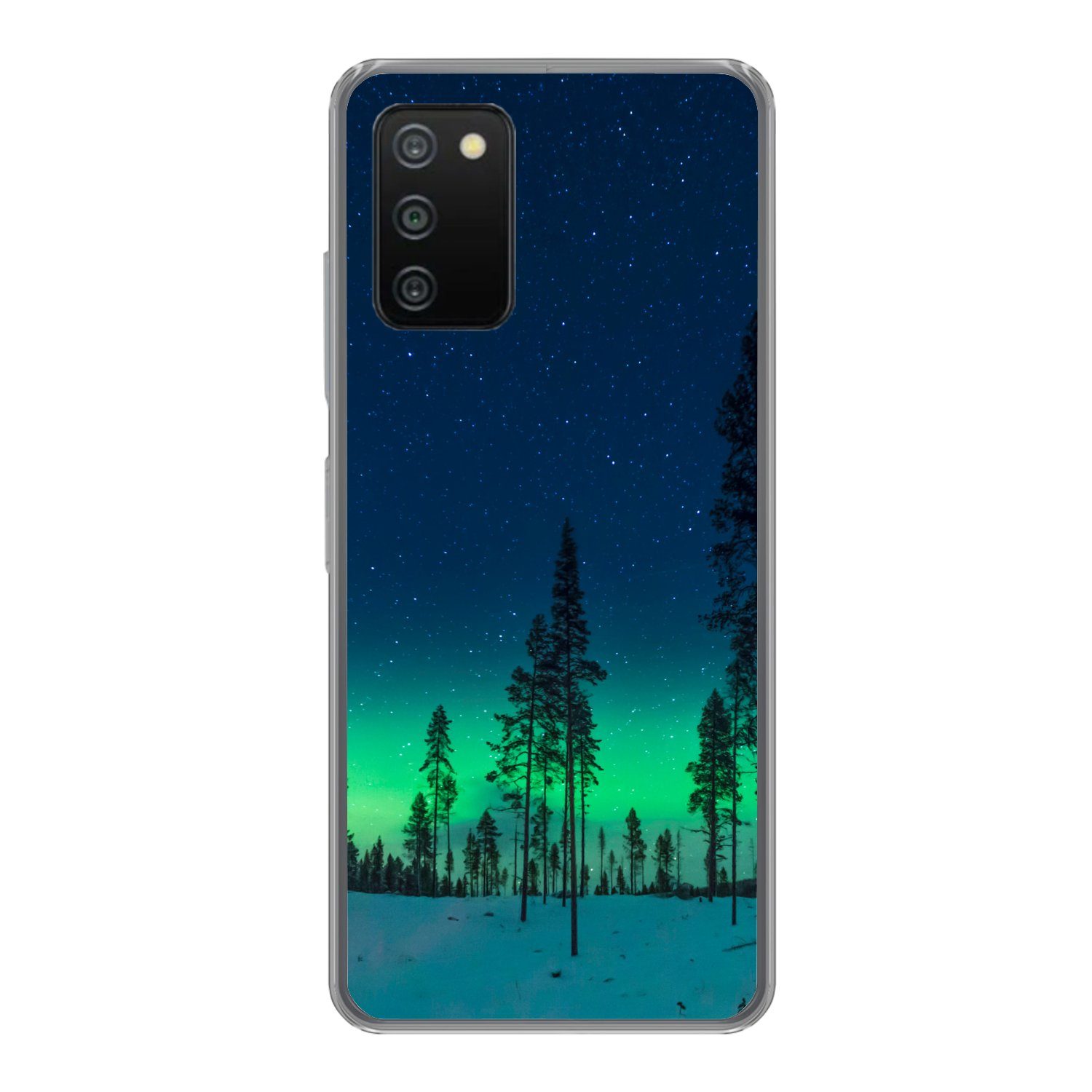 MuchoWow Handyhülle für Samsung Galaxy A03s Nordlicht - Schnee - Bäume - Natur - Grün, Smartphone-Bumper, Print, Handy Schutzhülle Dünn