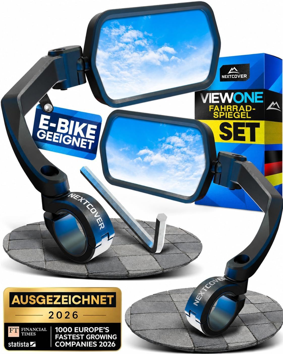 Nextcover Fahrradspiegel NEXTCOVER® Fahrradspiegel für Lenker mit ProVision-Echtglas