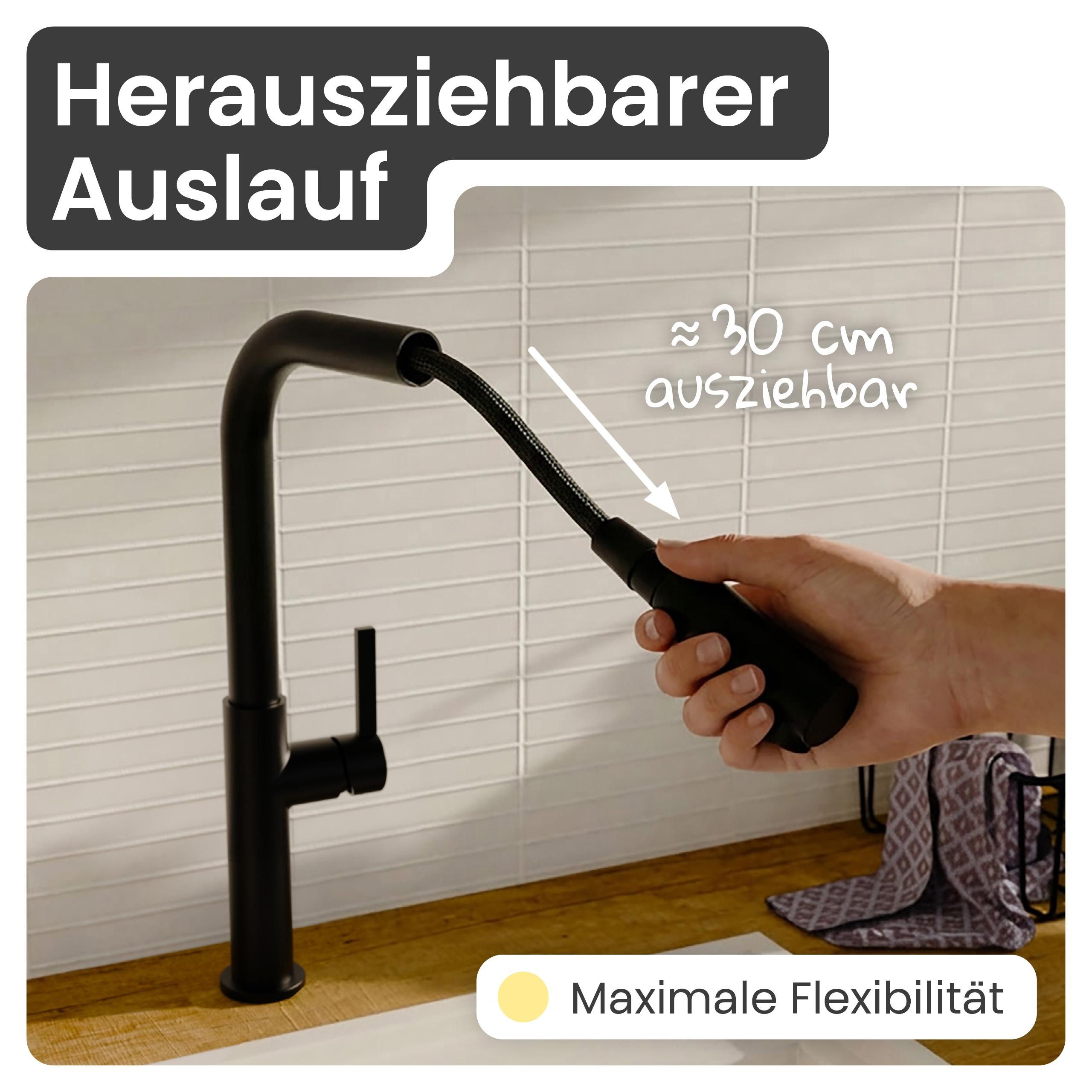 instmaier Spültischarmatur instmaier Cassia, Spültischarmatur, Auslauf ausziehbar schwarz matt, Küchenarmatur