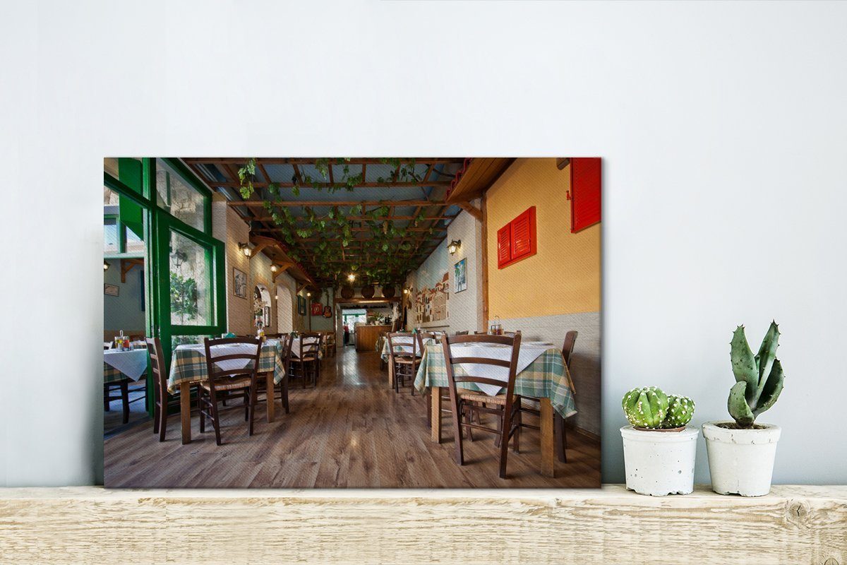 Aufhängefertig, (1 Leinwandbilder, Wandbild Wanddeko, cm Heraklion, Ein 30x20 OneMillionCanvasses® Restaurant in griechisches St), traditionelles Leinwandbild